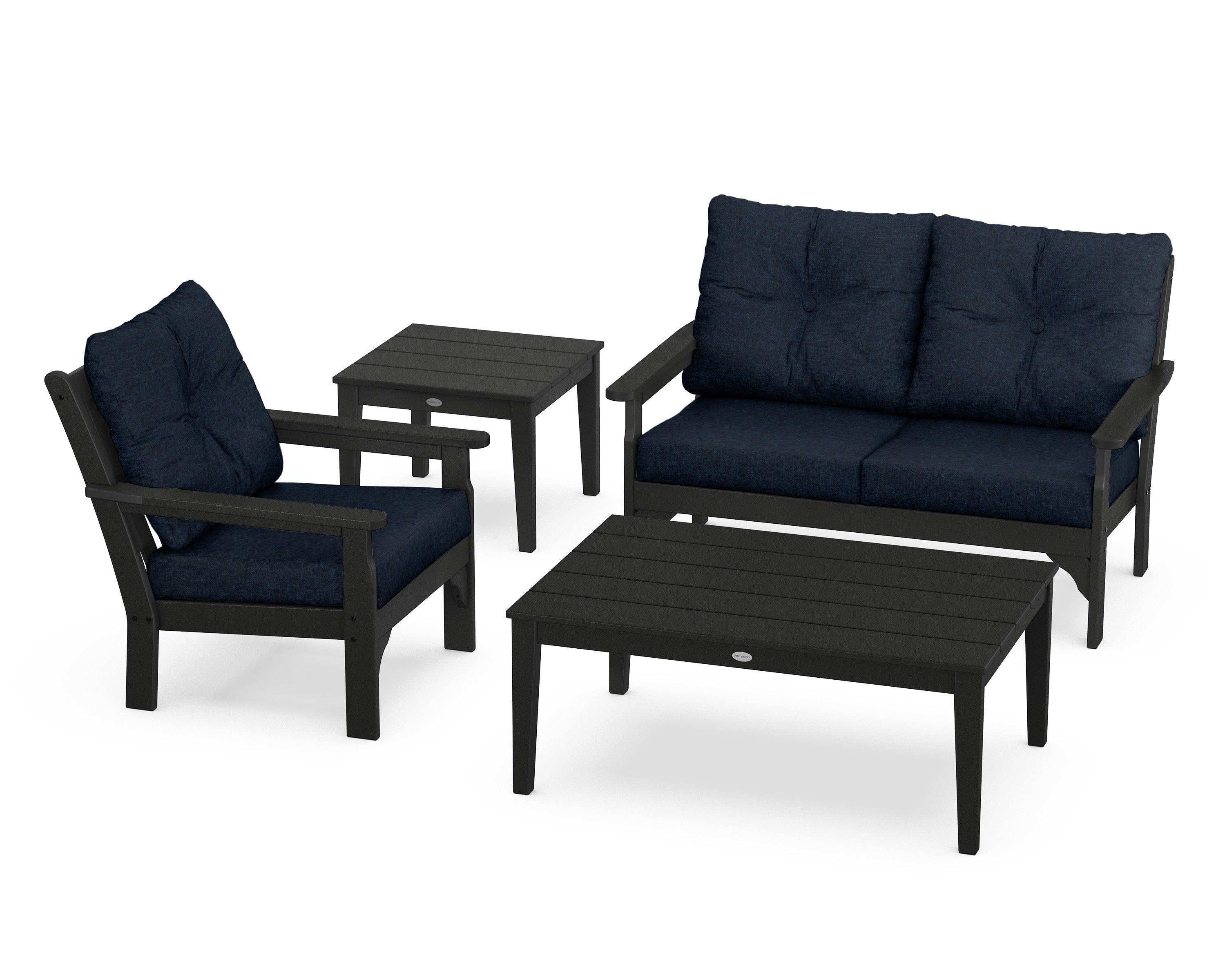 POLYWOOD® Vineyard 4-Piece Deep Seating Set in Black / Marine Indigo