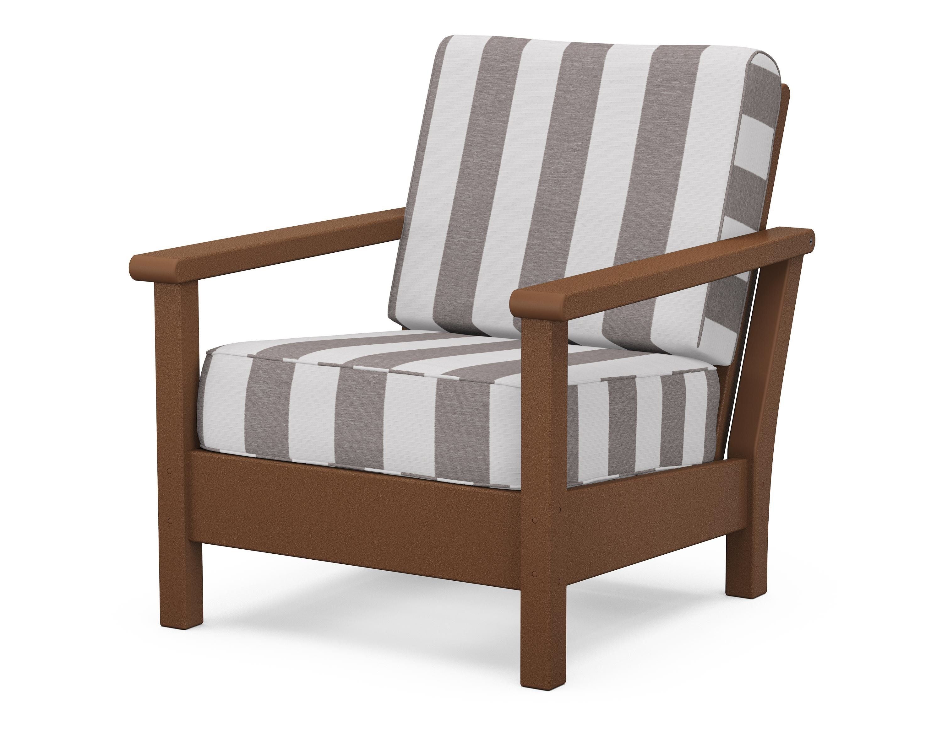 POLYWOOD® Harbour Deep Seating Chair in Teak / Cabana Stripe Grey Mist