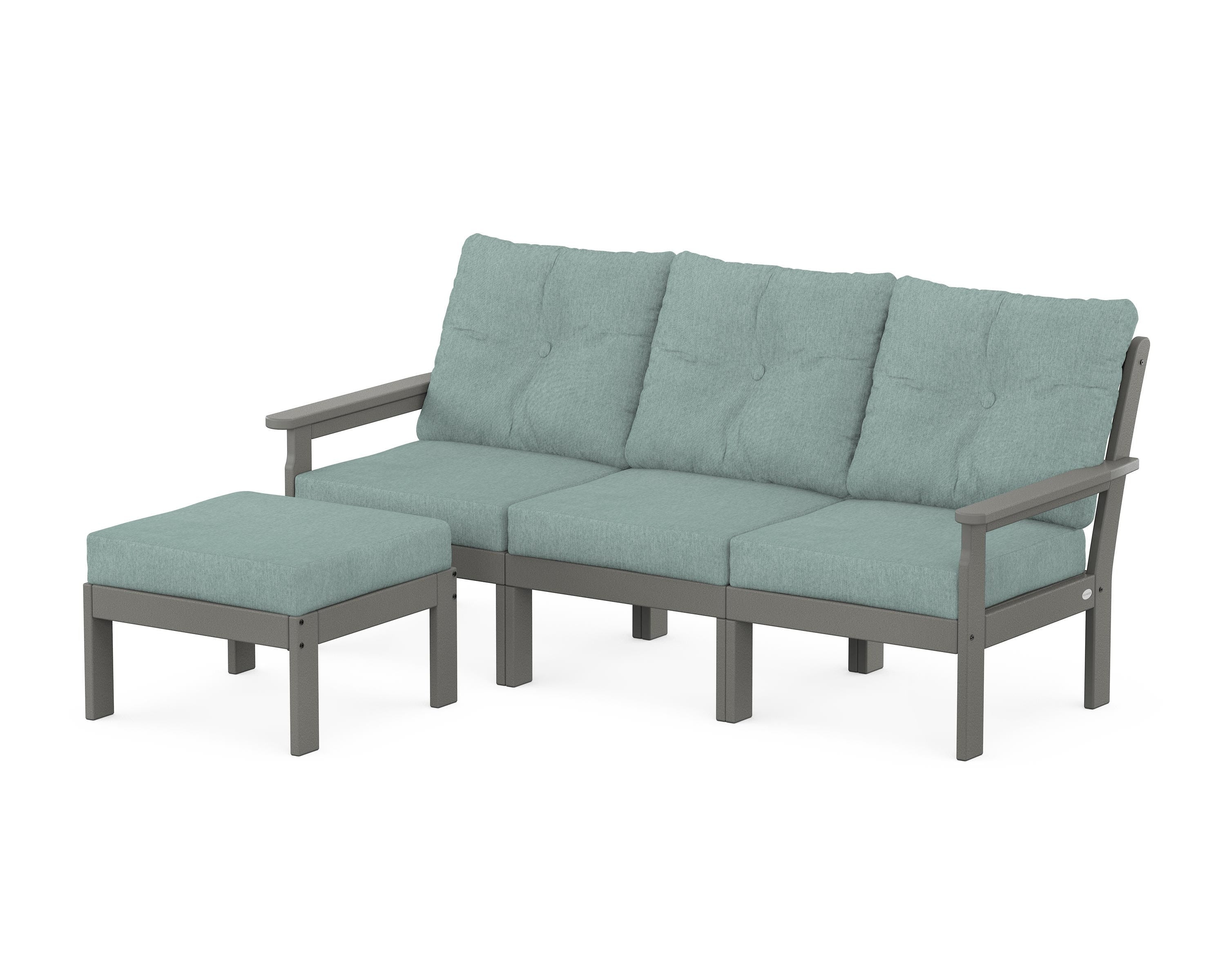 POLYWOOD® Vineyard 4-Piece Sectional with Ottoman in Slate Grey / Glacier Spa