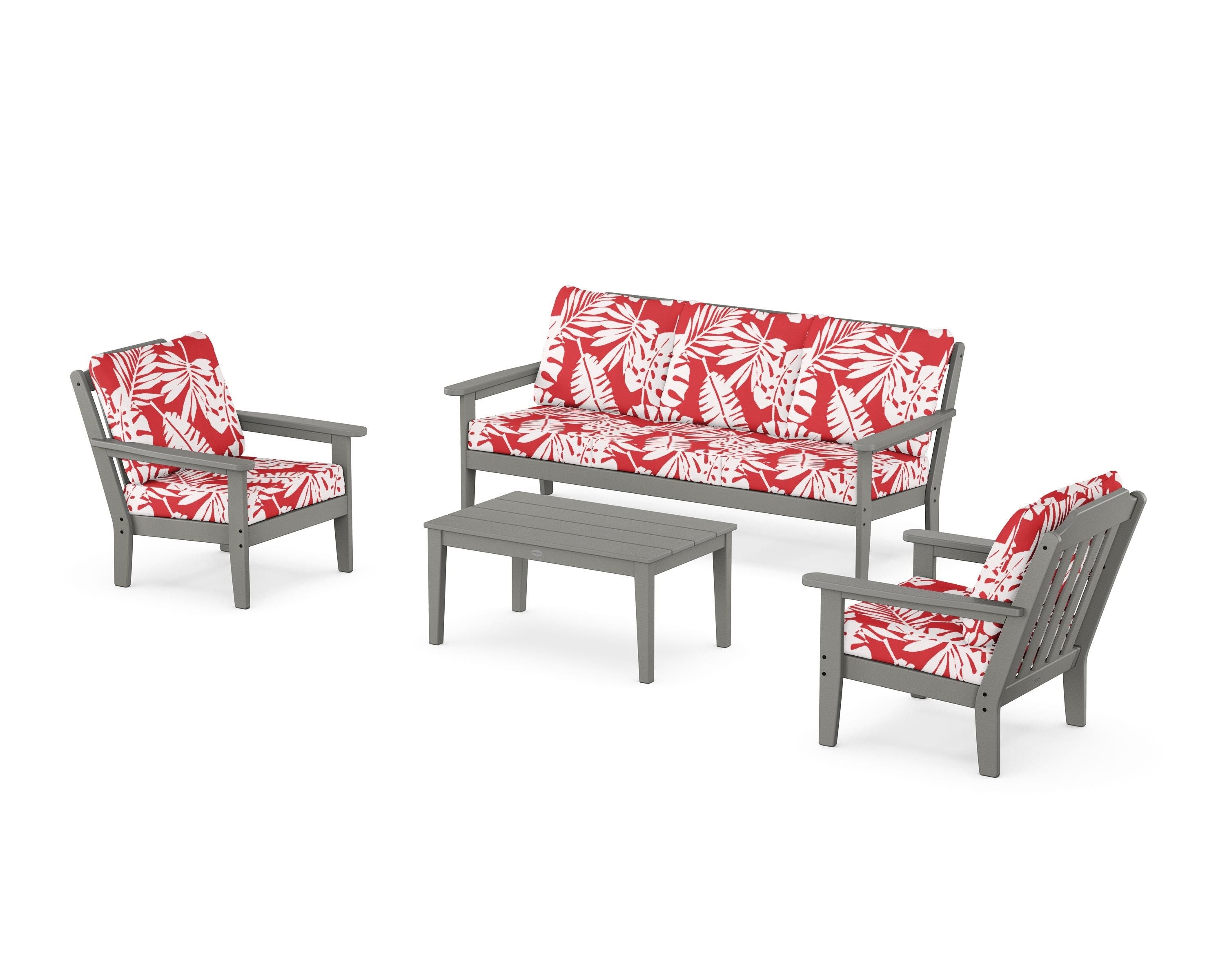 Country Living Cottage 4-Piece Deep Seating Set with Sofa in Slate Grey / Leaf Crimson