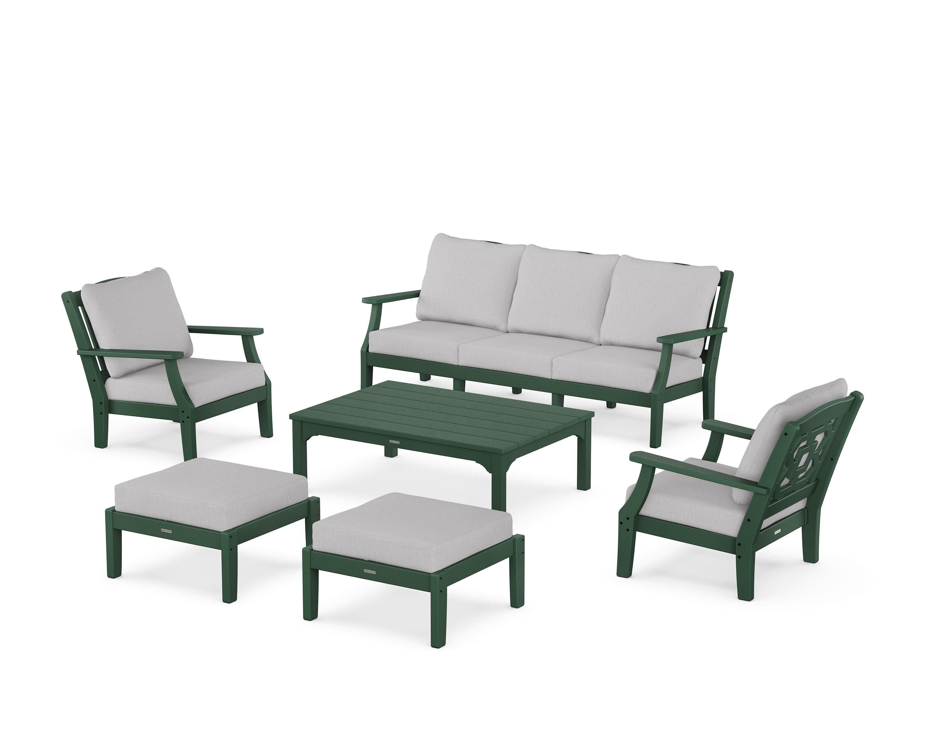 Martha Stewart by POLYWOOD® Chinoiserie 6-Piece Lounge Sofa Set in Green / Granite