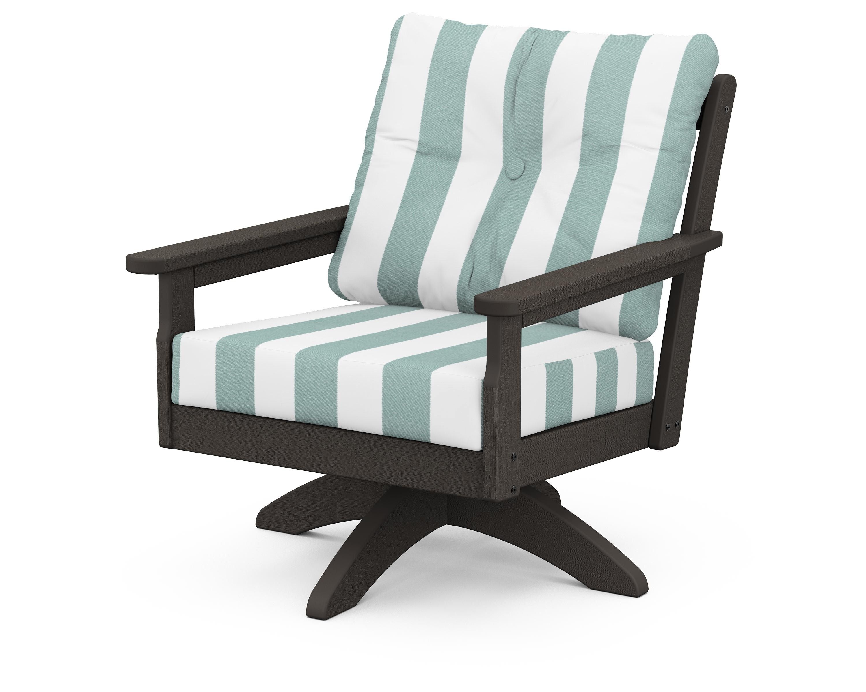 POLYWOOD® Vineyard Deep Seating Swivel Chair in Vintage Coffee / Cabana Stripe Glacier Spa