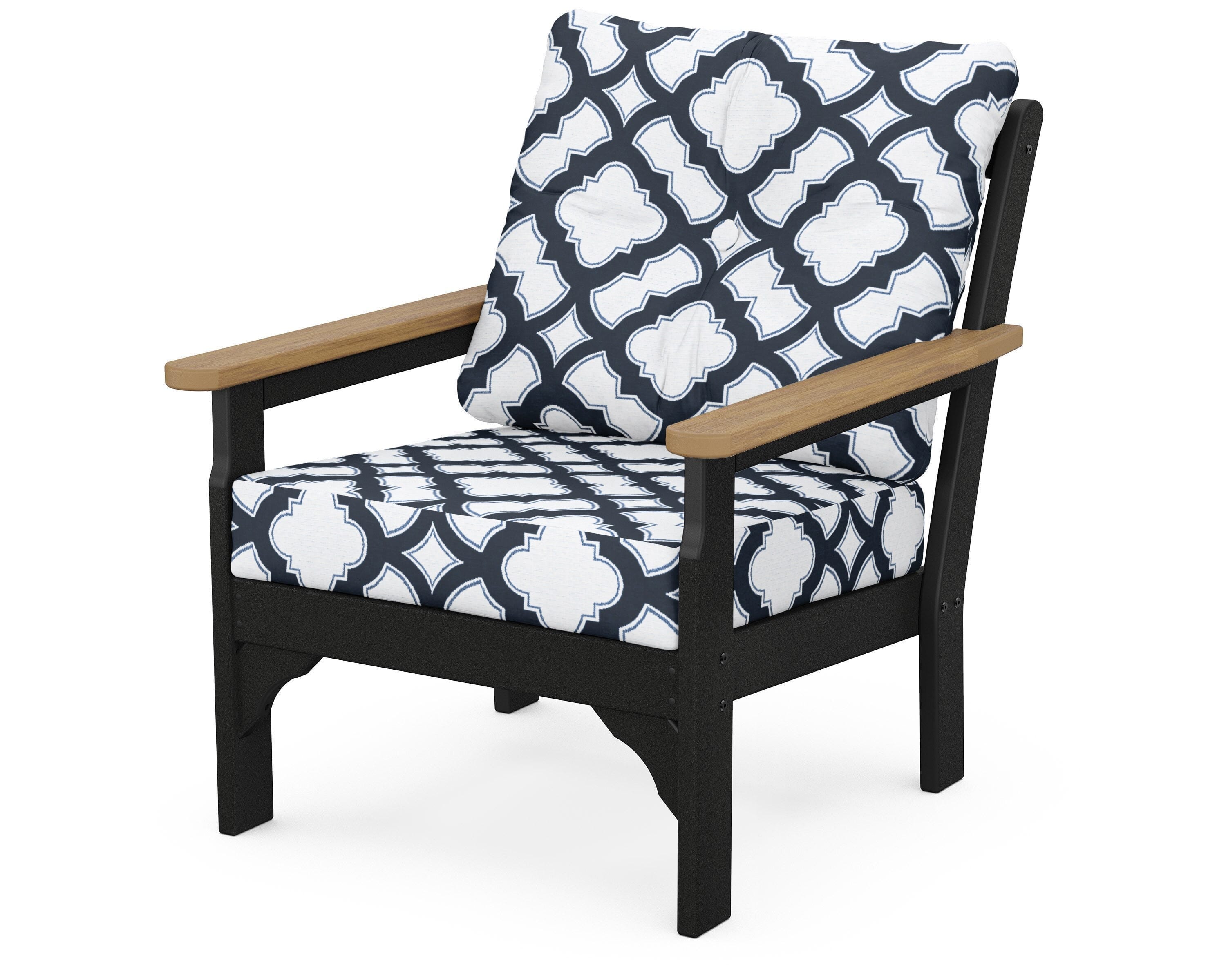 POLYWOOD® Vineyard Deep Seating Chair in Black / Natural / Trellis Marine Indigo
