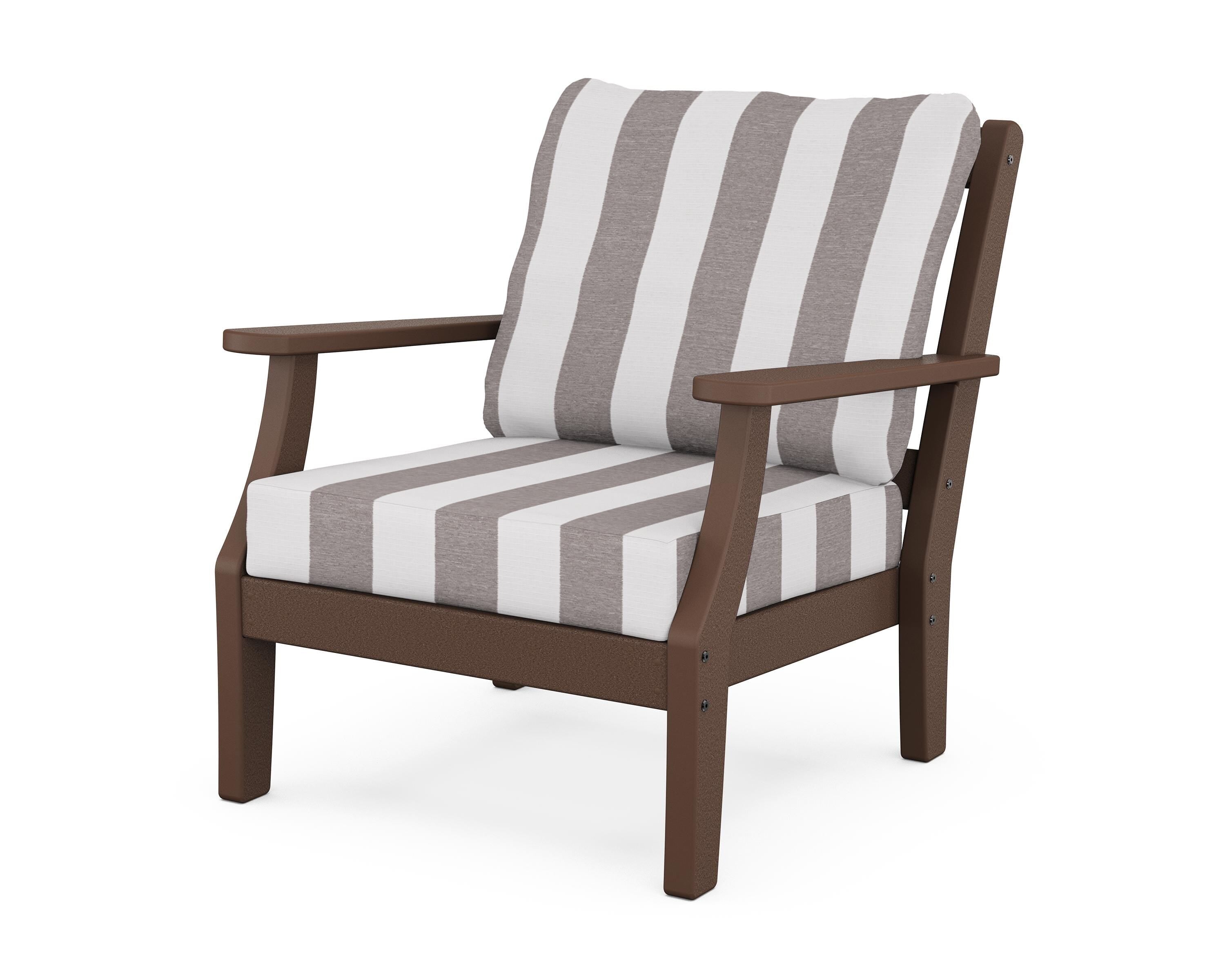 Martha Stewart by POLYWOOD® Chinoiserie Deep Seating Chair in Mahogany / Cabana Stripe Grey Mist