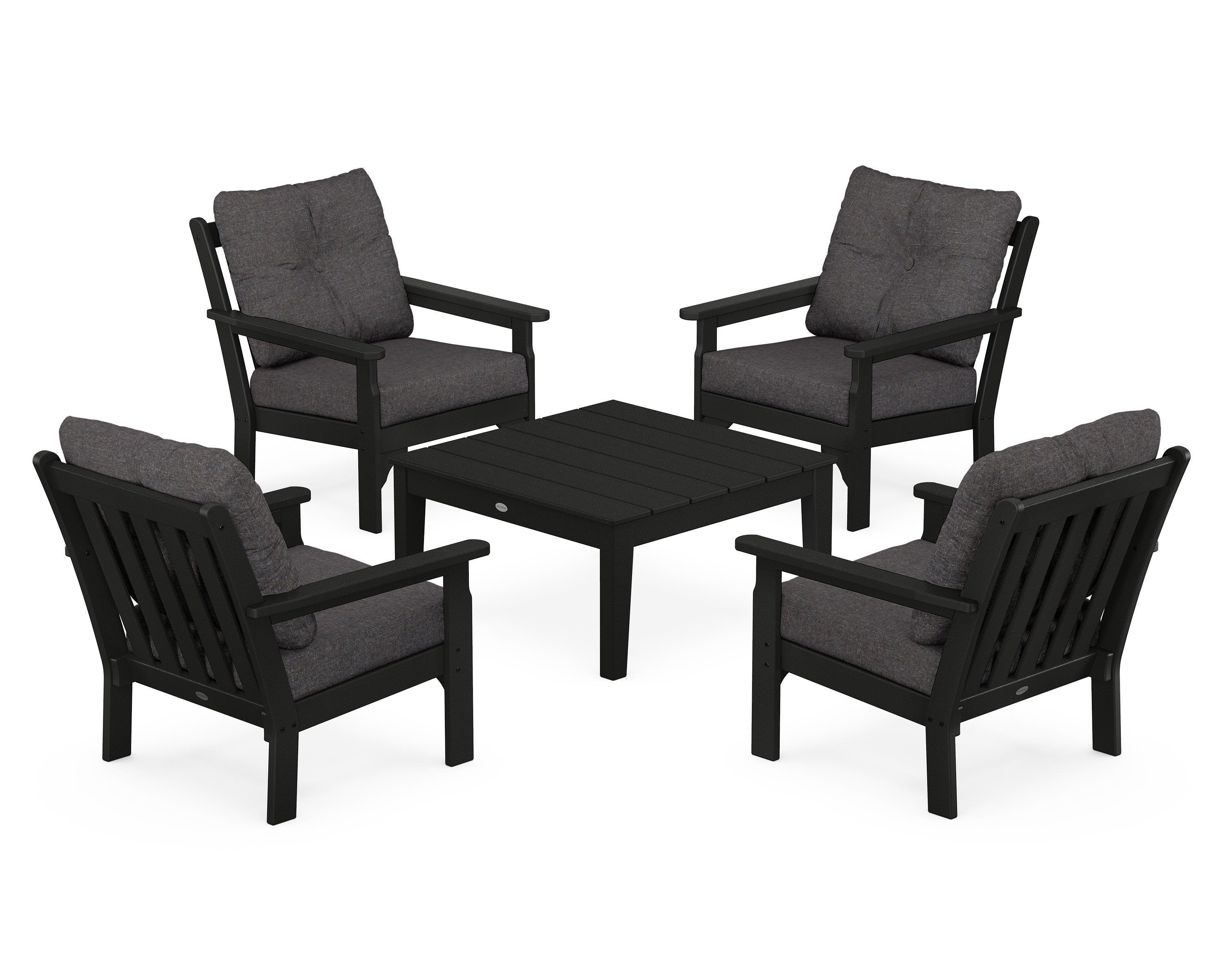POLYWOOD® Vineyard 5-Piece Deep Seating Conversation Set in Black / Ash Charcoal