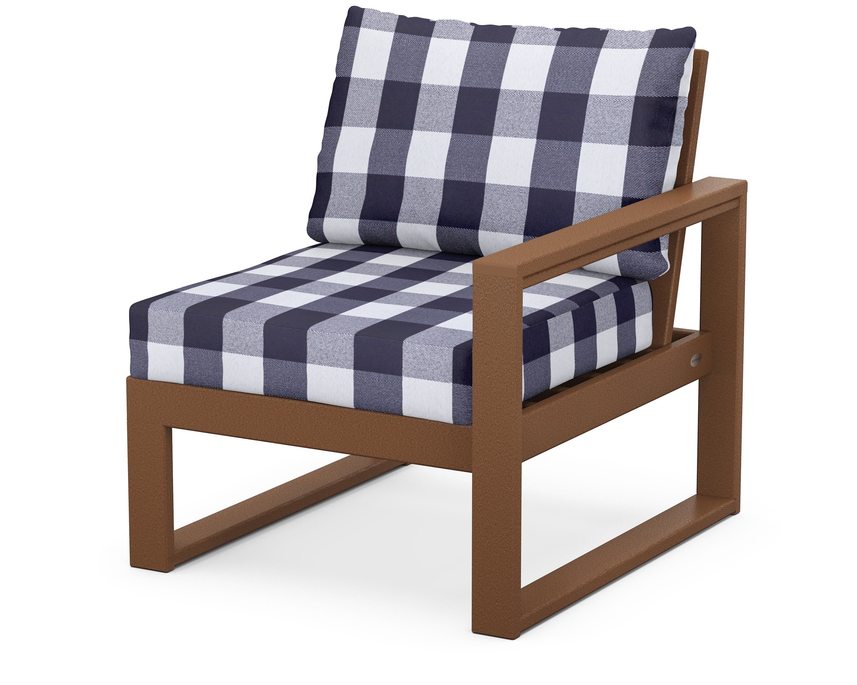 POLYWOOD® EDGE Modular Right Arm Chair in Teak / Buffalo Plaid Navy