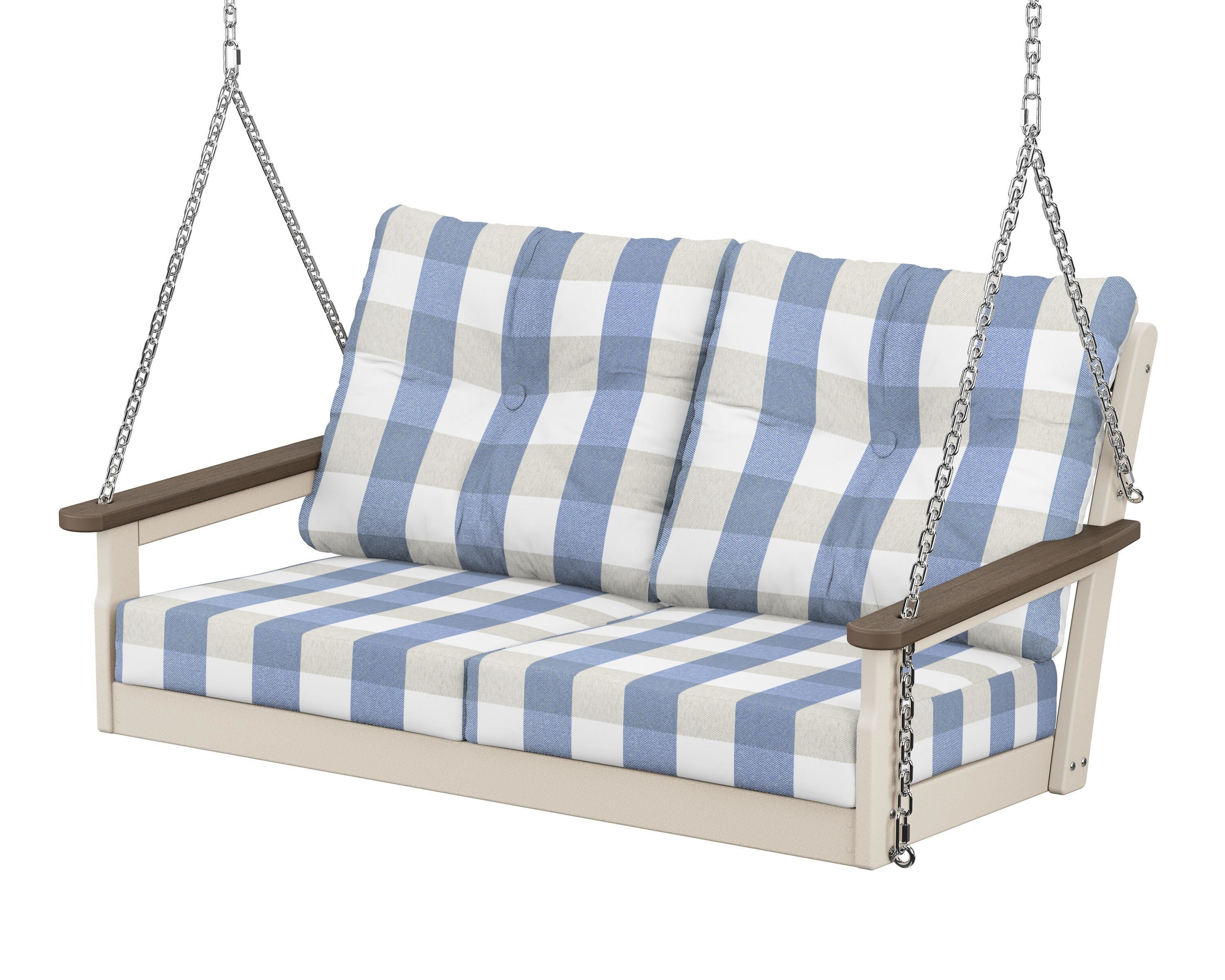 POLYWOOD® Vineyard Deep Seating Swing in Sand / Kona / Buffalo Plaid Sky Blue
