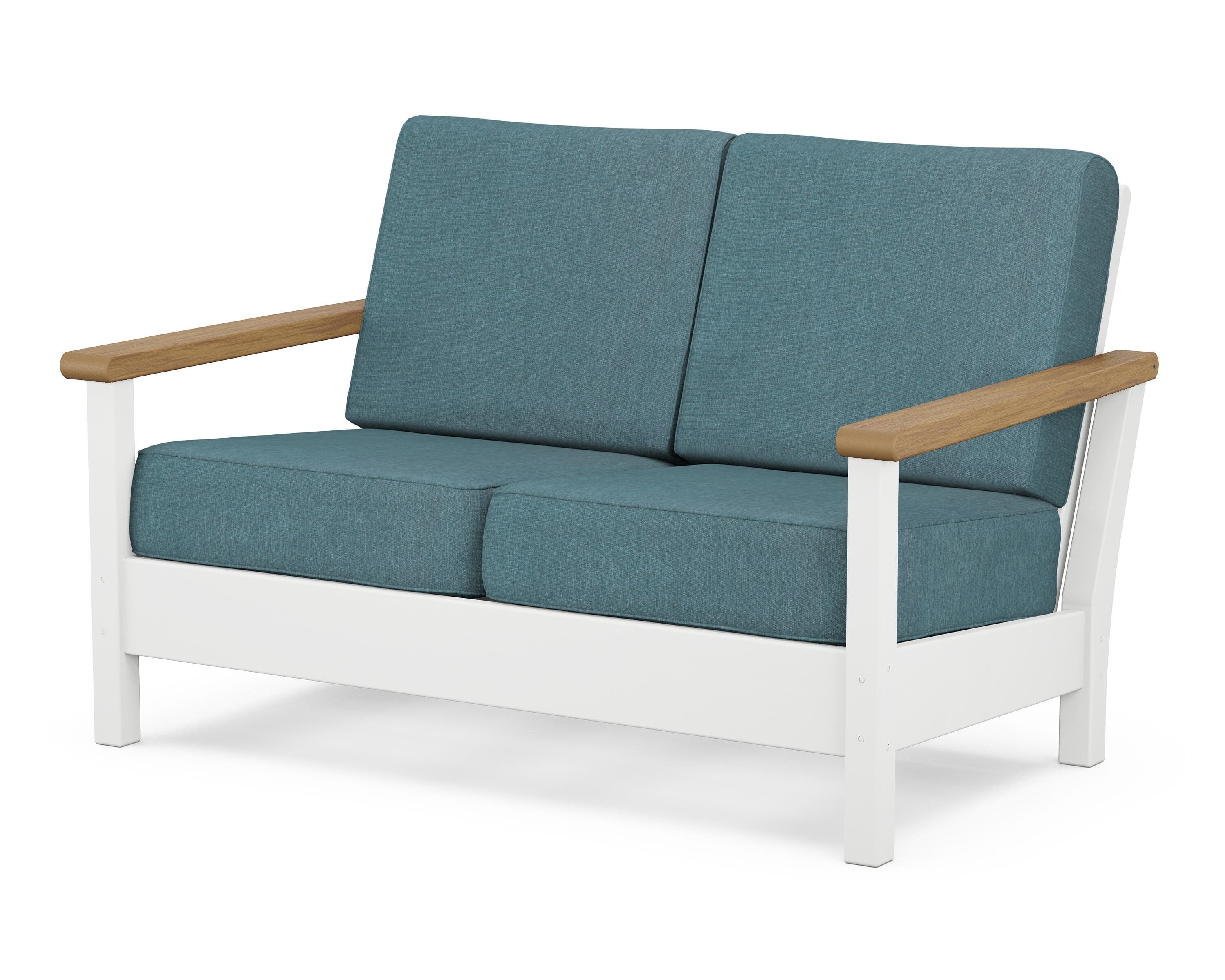 POLYWOOD® Harbour Deep Seating Loveseat in White / Natural / Ocean Teal