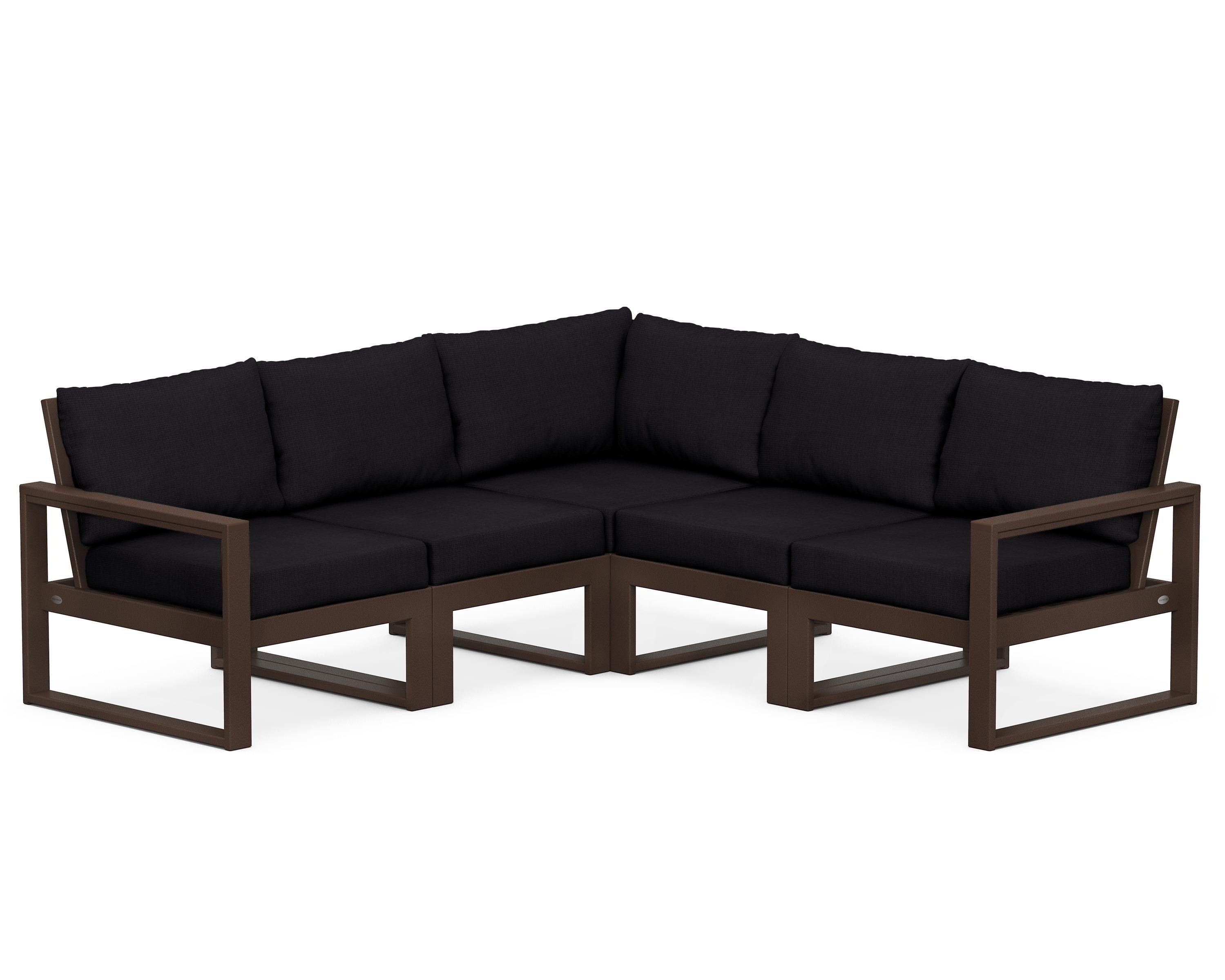 POLYWOOD® EDGE 5-Piece Modular Deep Seating Set in Mahogany / Midnight Linen