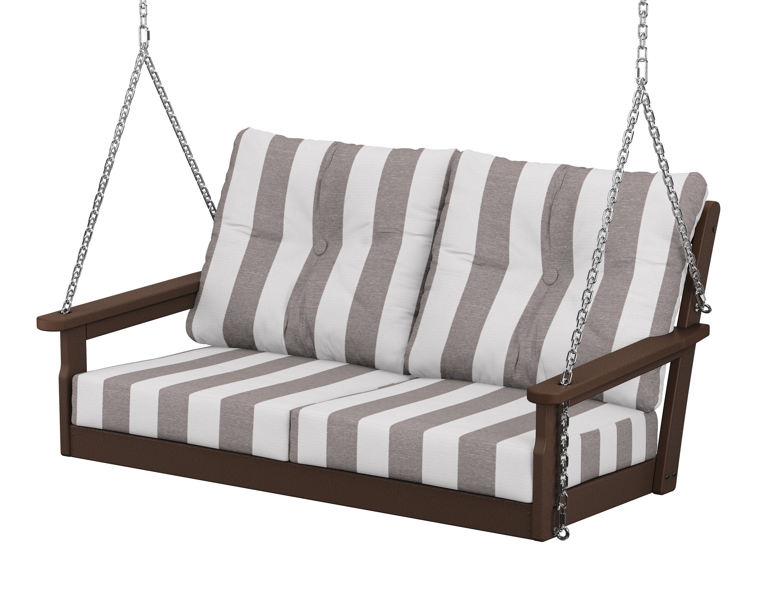 POLYWOOD® Vineyard Deep Seating Swing in Mahogany / Cabana Stripe Grey Mist