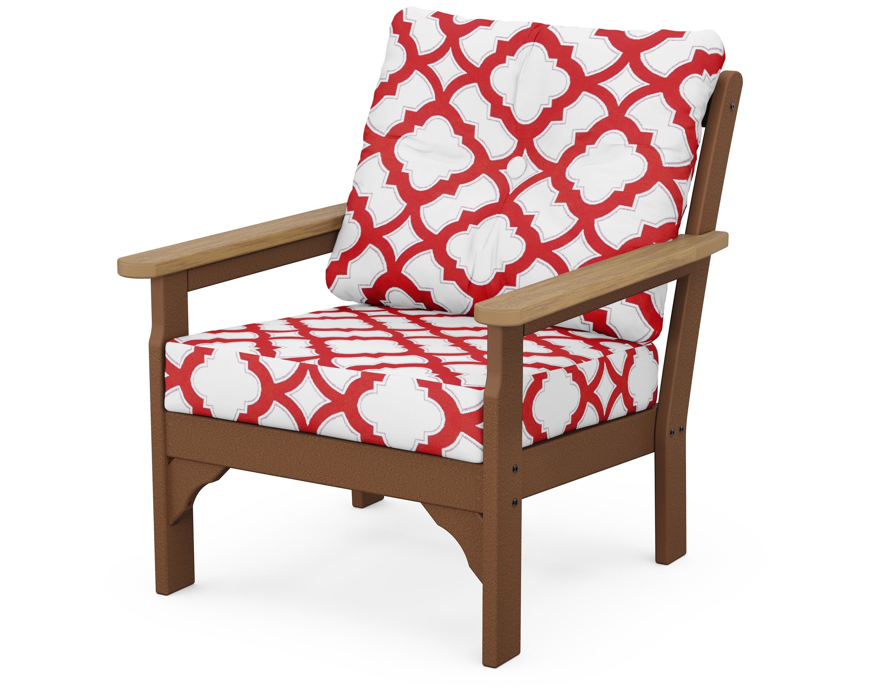 POLYWOOD® Vineyard Deep Seating Chair in Teak / Natural / Trellis Crimson