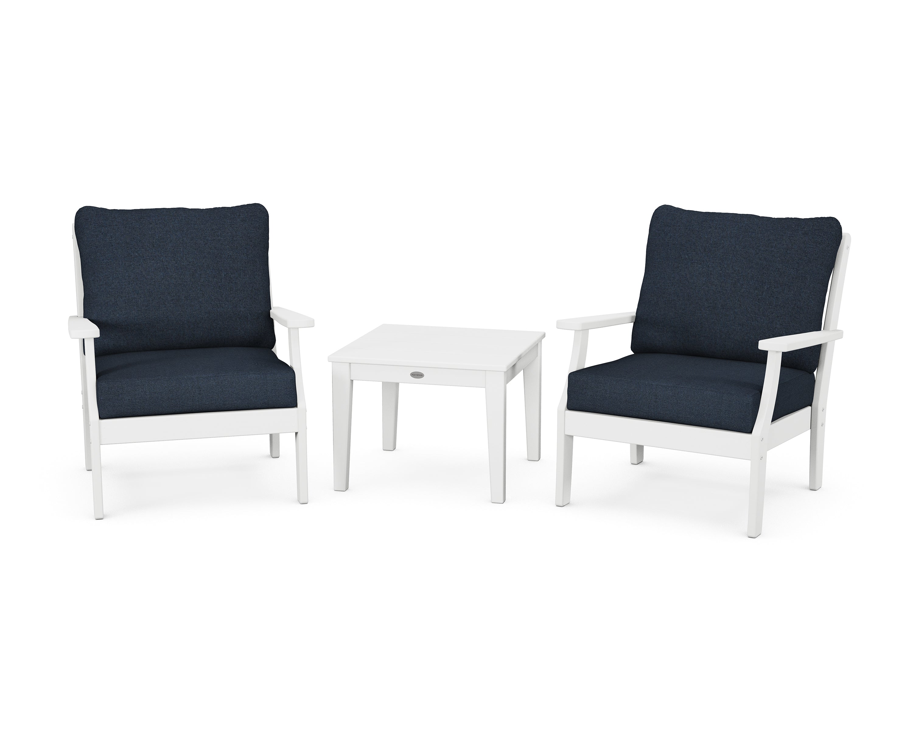 POLYWOOD® Braxton 3-Piece Deep Seating Set in White / Marine Indigo