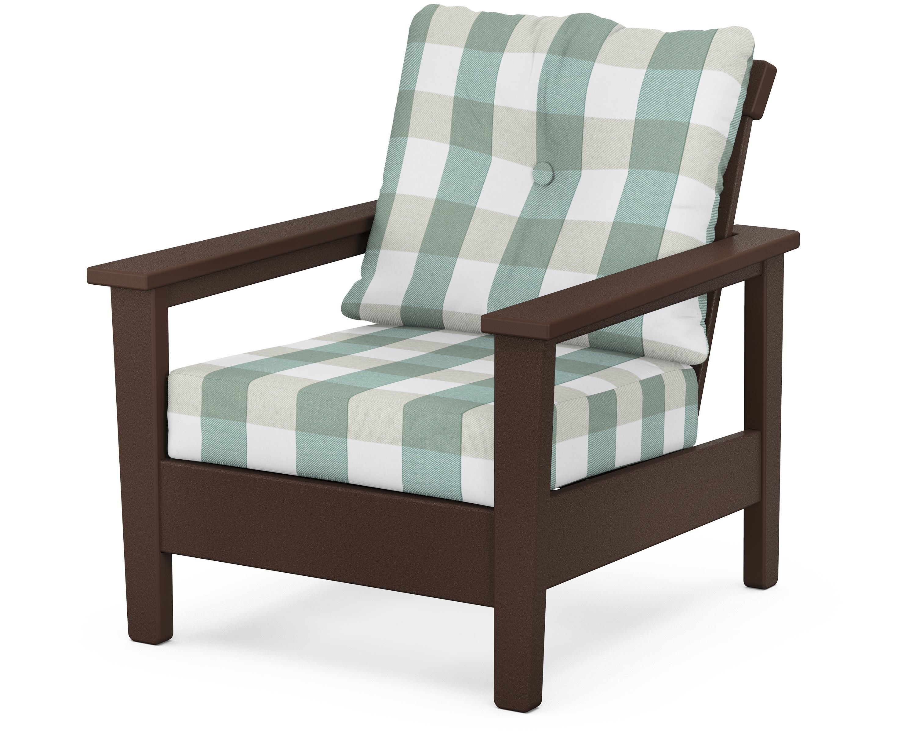 POLYWOOD® Prescott Deep Seating Chair in Mahogany / Buffalo Plaid Glacier Spa