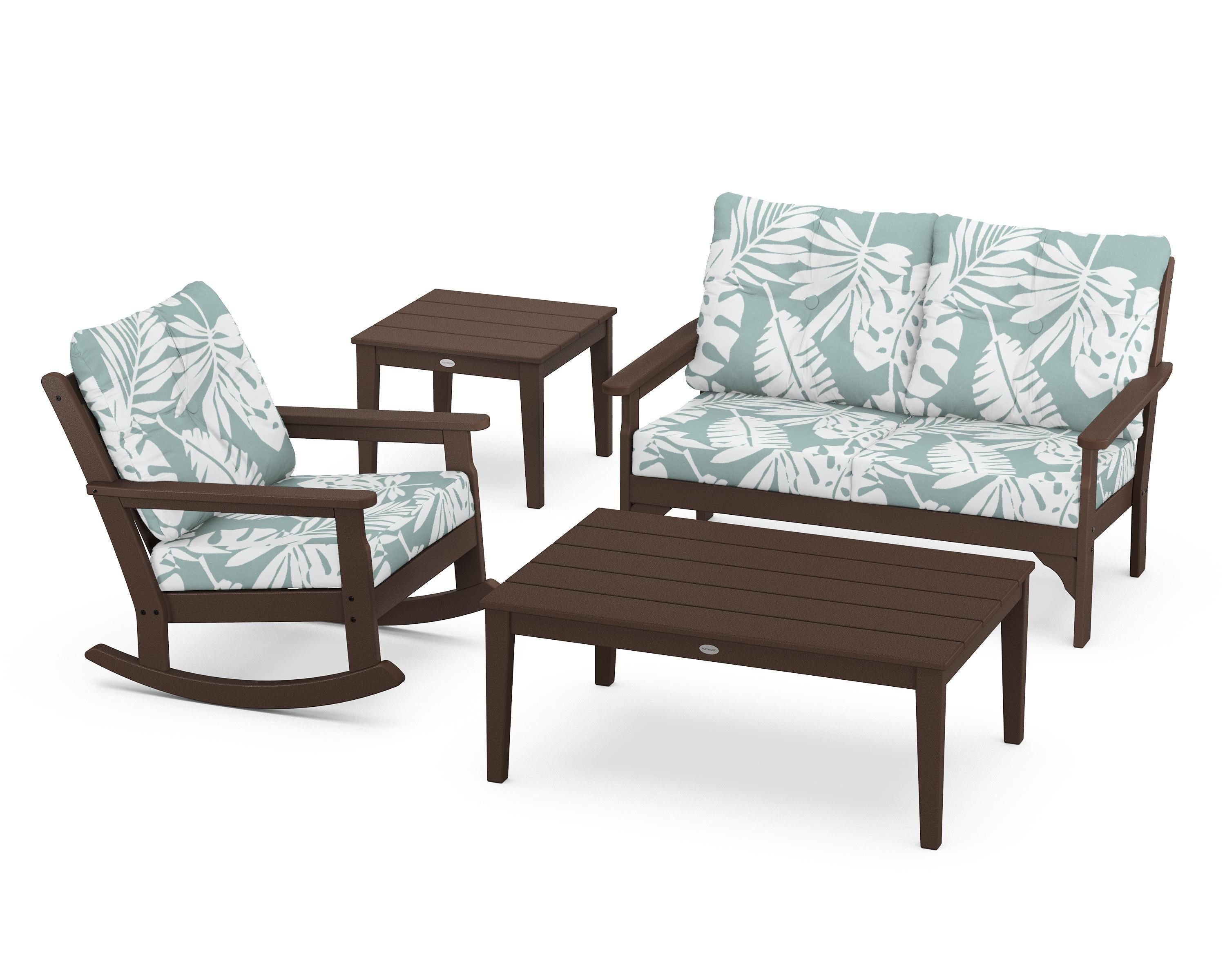 POLYWOOD® Vineyard 4-Piece Deep Seating Rocker Set in Mahogany / Leaf Glacier Spa