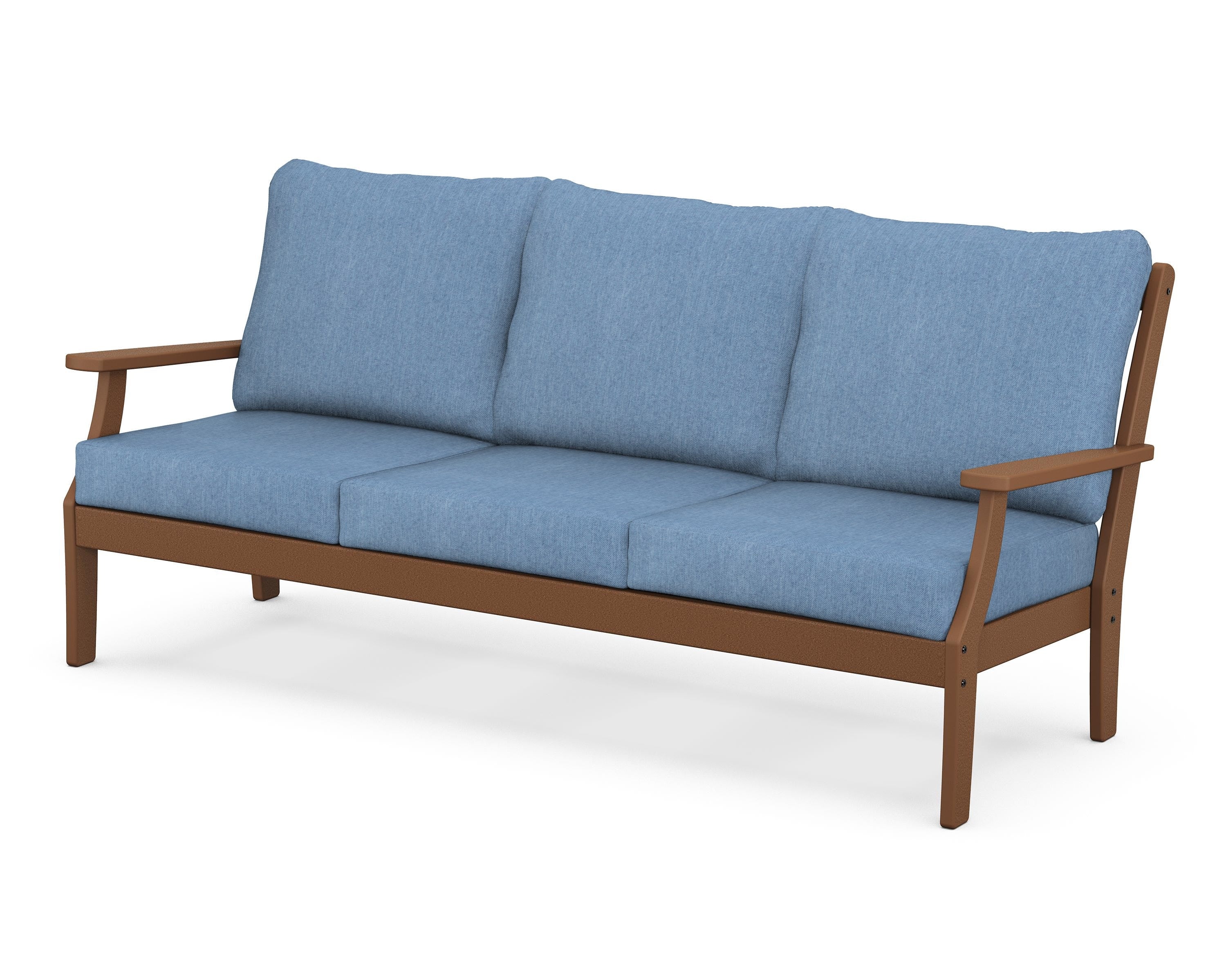 POLYWOOD® Braxton Deep Seating Sofa in Teak / Sky Blue