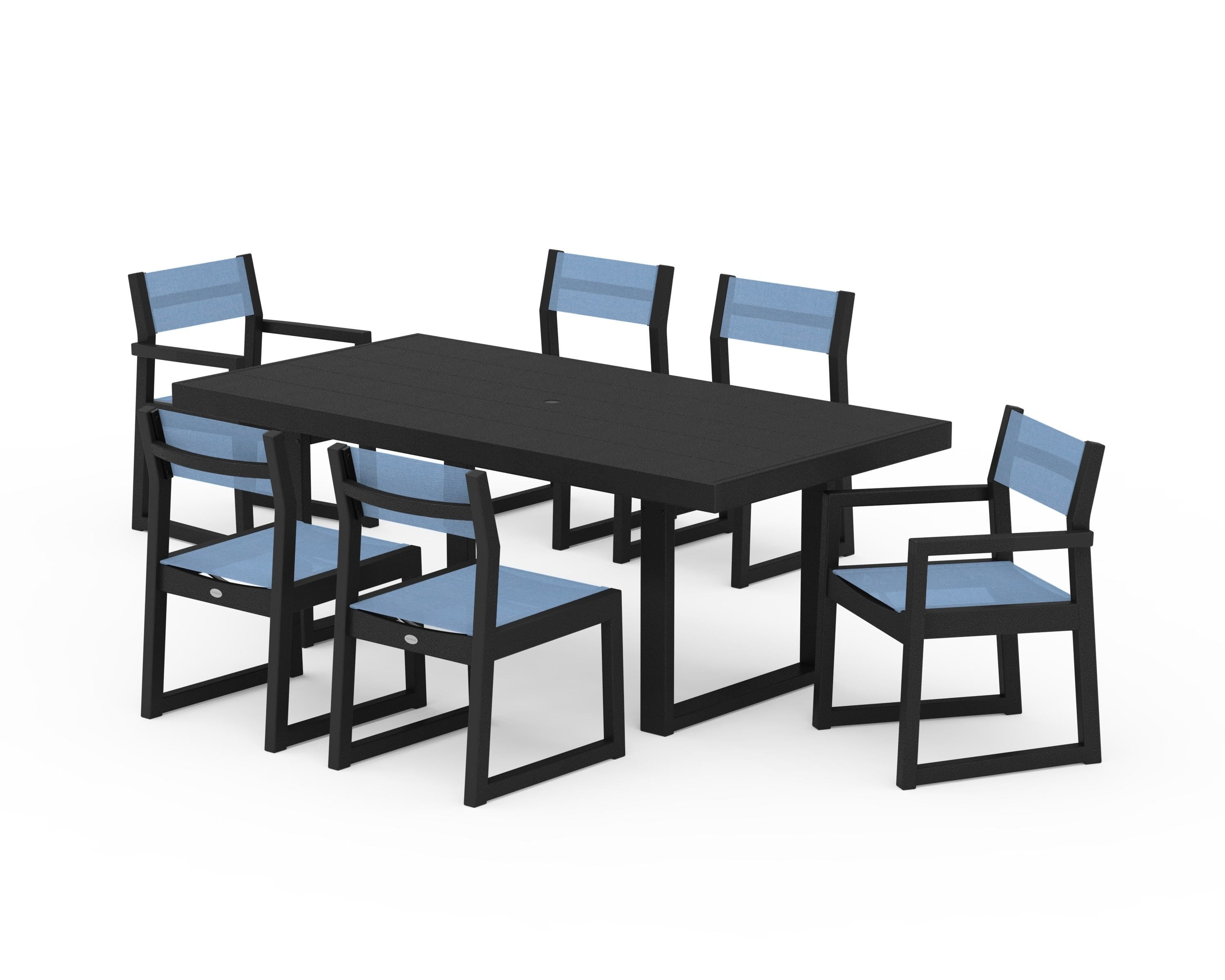 POLYWOOD® EDGE Sling 7-Piece Dining Set in Black / Poolside Sling