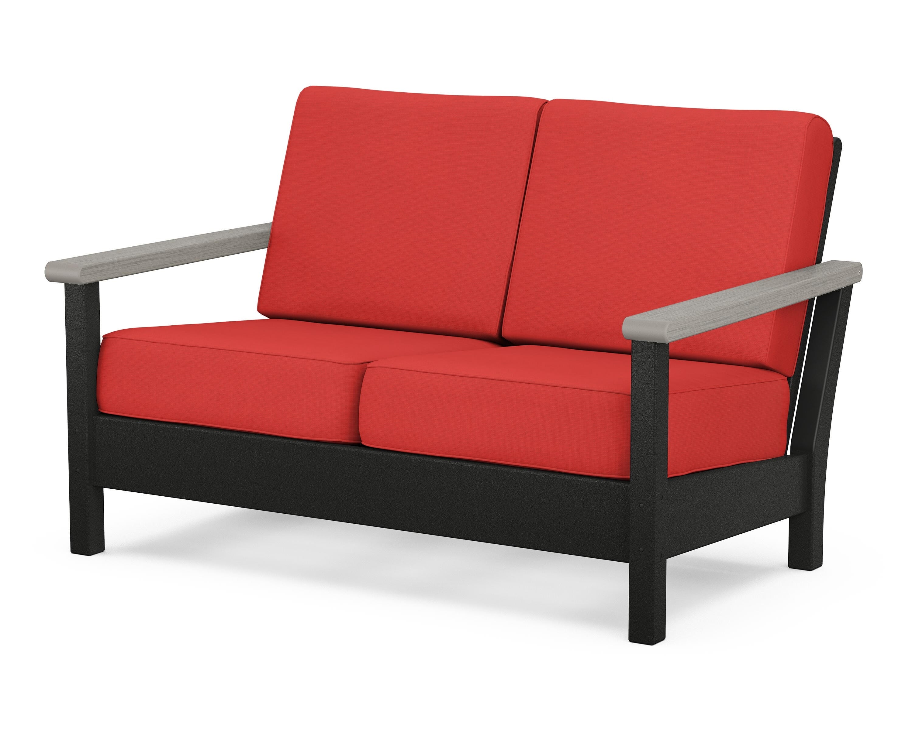 POLYWOOD® Harbour Deep Seating Loveseat in Black / Driftwood / Crimson Linen