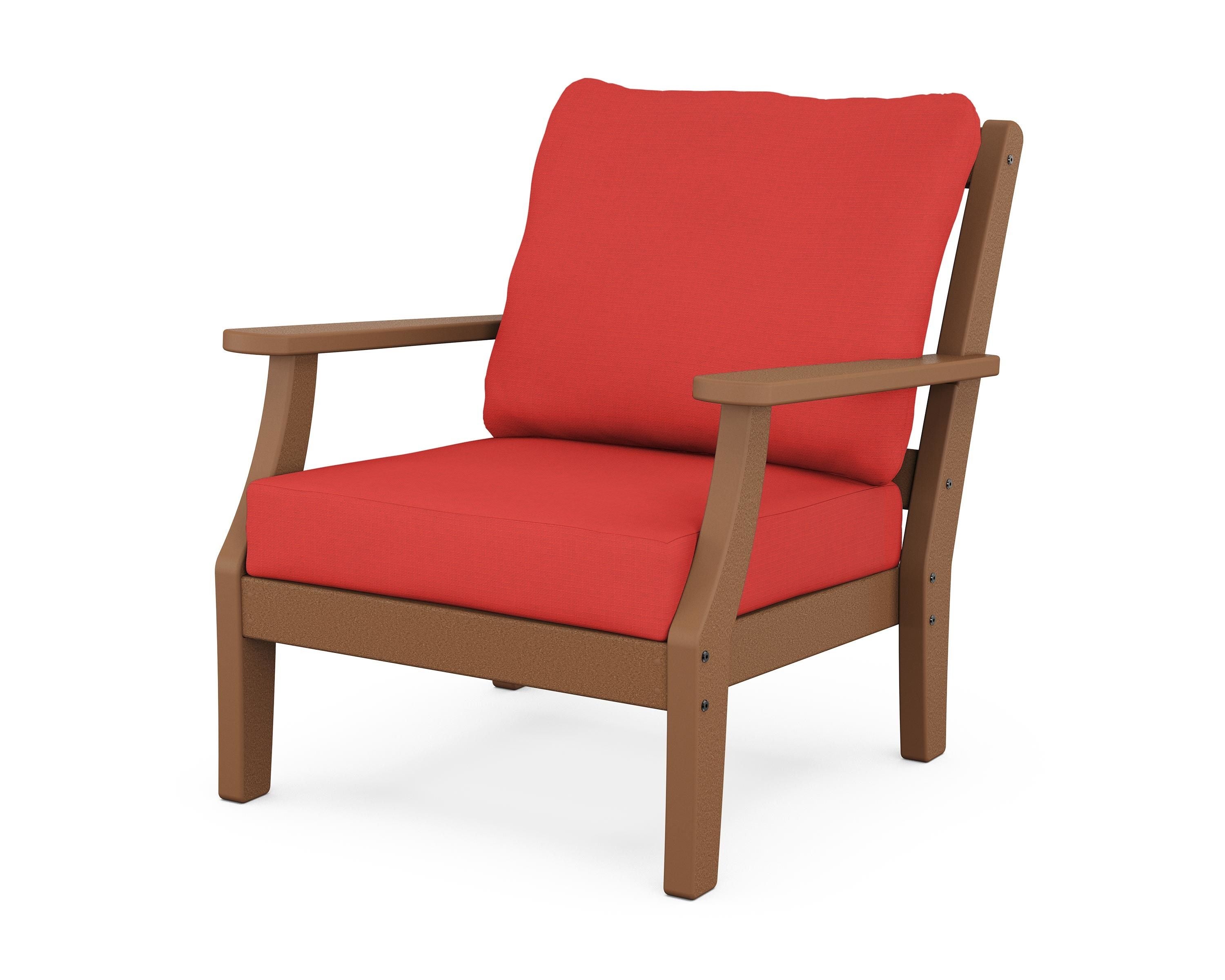 Martha Stewart by POLYWOOD® Chinoiserie Deep Seating Chair in Teak / Crimson Linen