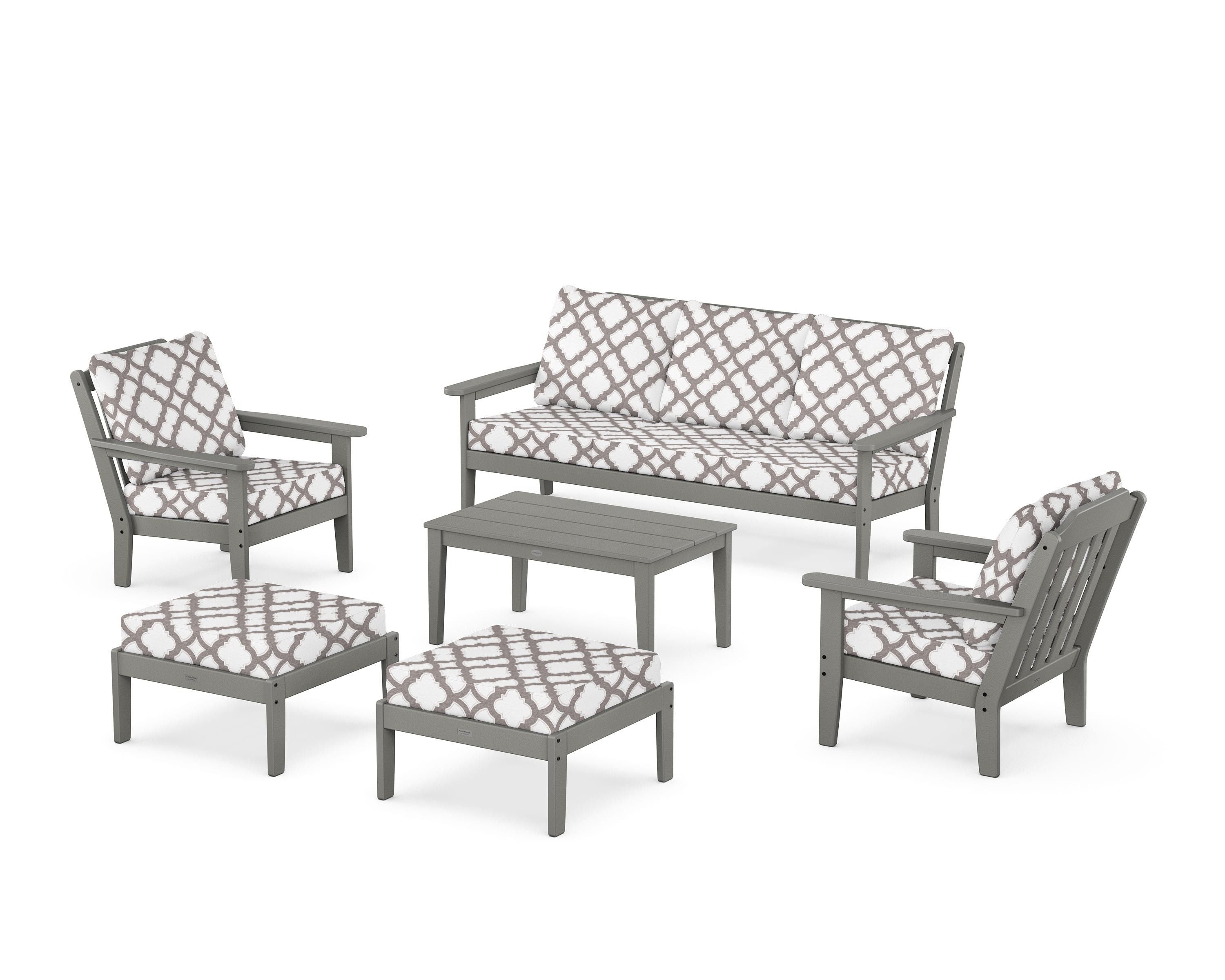 Country Living Cottage 6-Piece Lounge Sofa Set in Slate Grey / Trellis Grey Mist