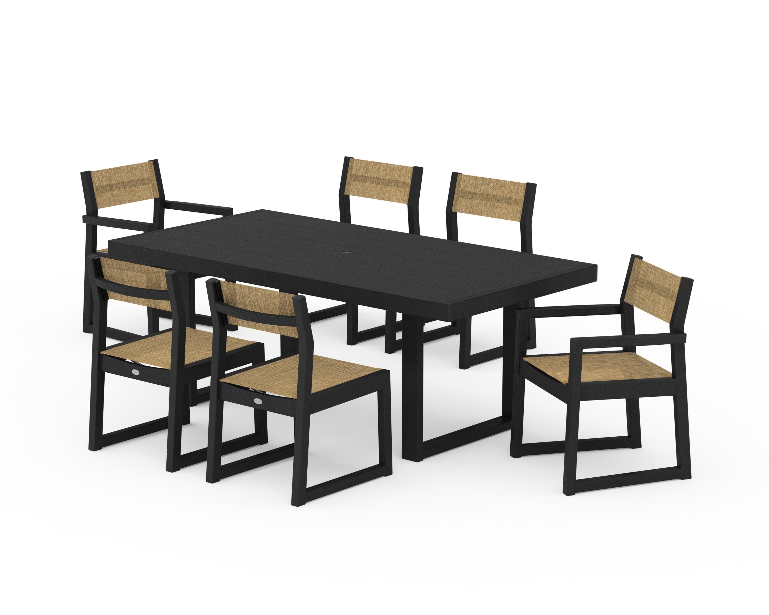 POLYWOOD® EDGE Sling 7-Piece Dining Set in Black / Burlap Sling