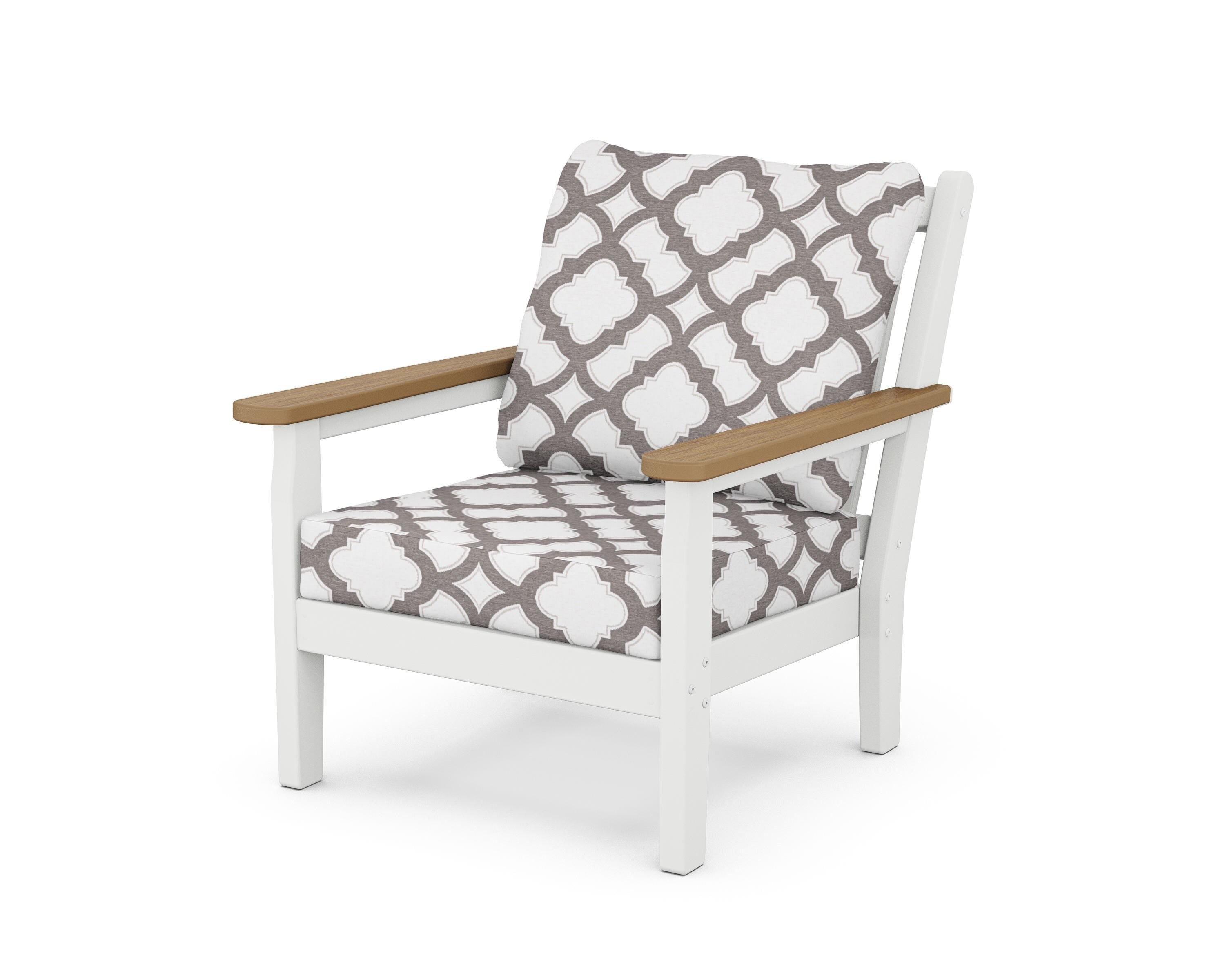 POLYWOOD® Chippendale Deep Seating Chair in White / Natural / Trellis Grey Mist