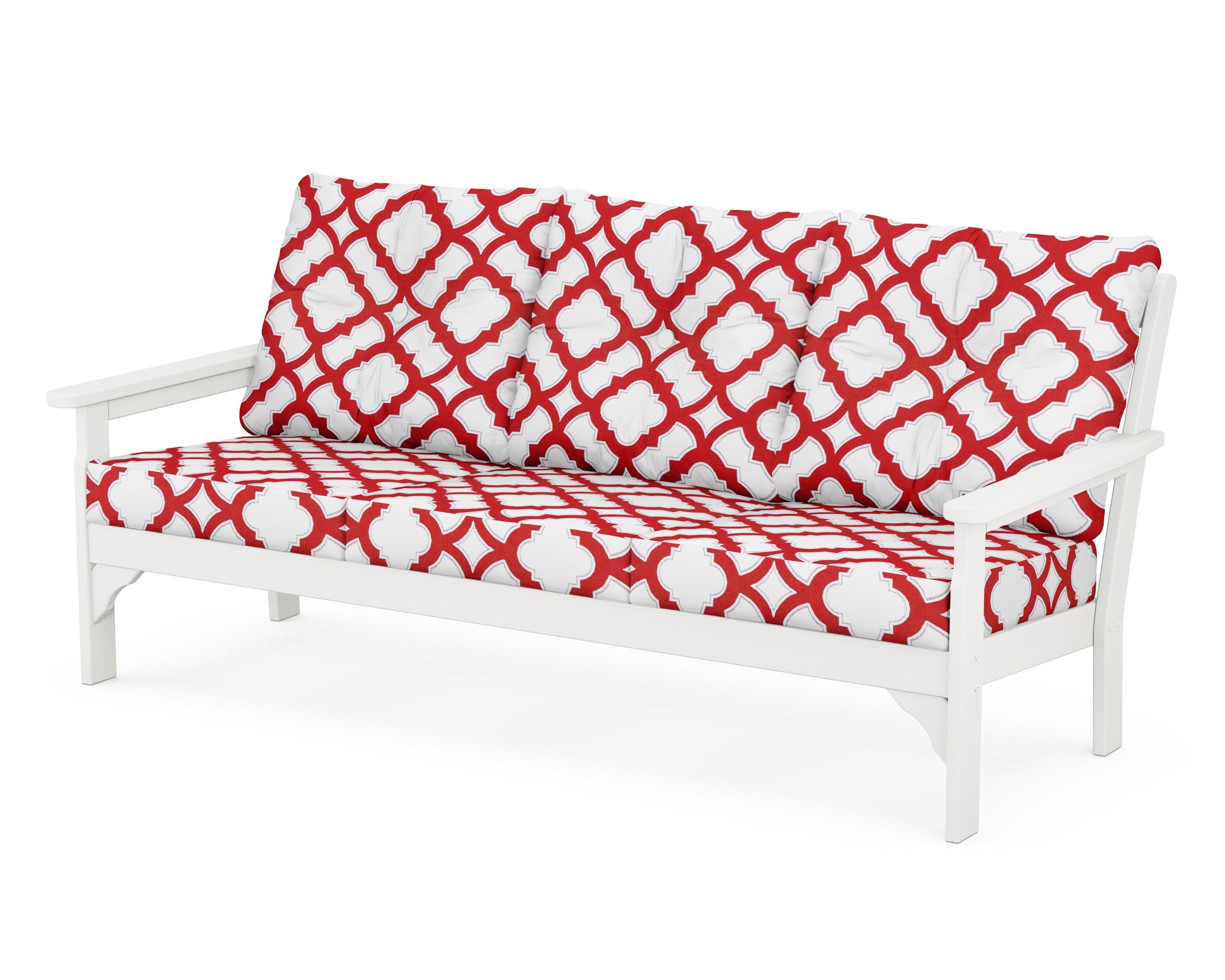 POLYWOOD® Vineyard Deep Seating Sofa in White / Trellis Crimson