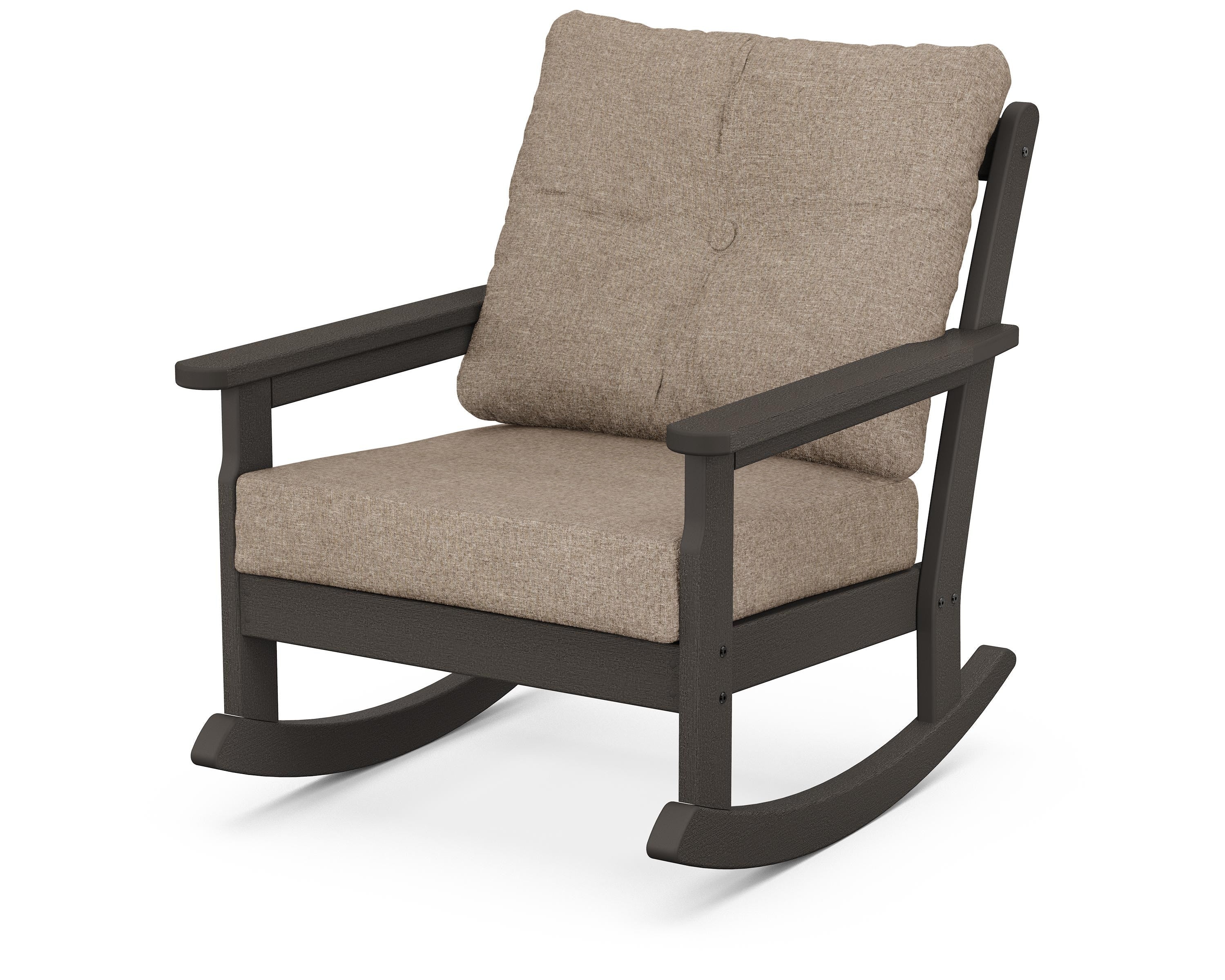 POLYWOOD® Vineyard Deep Seating Rocking Chair in Vintage Coffee / Spiced Burlap