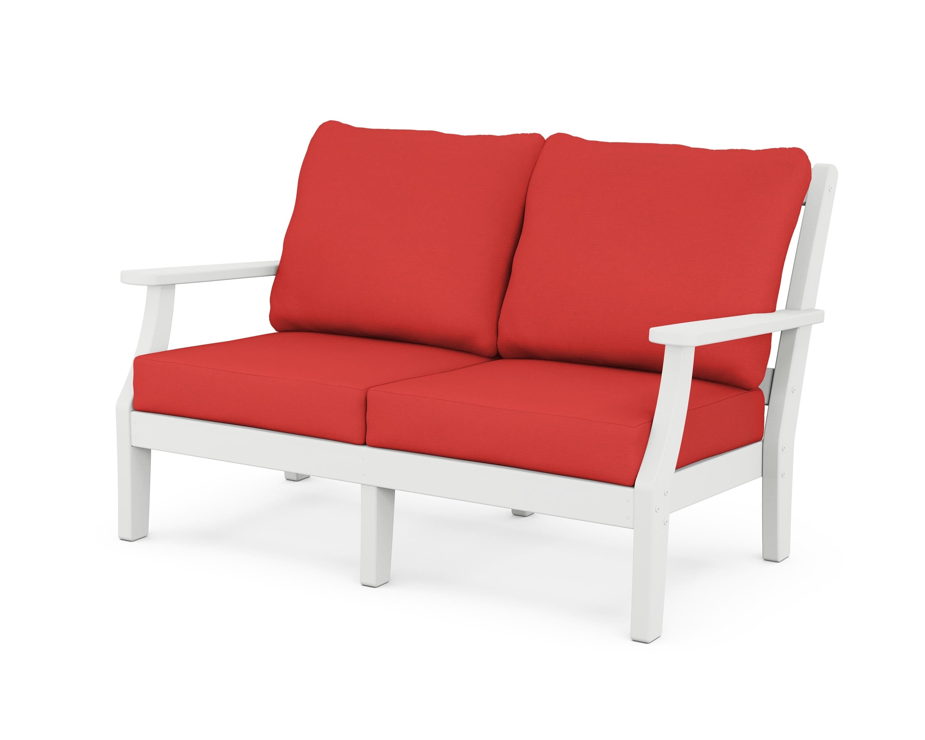 Martha Stewart by POLYWOOD® Chinoiserie Deep Seating Loveseat in White / Crimson Linen
