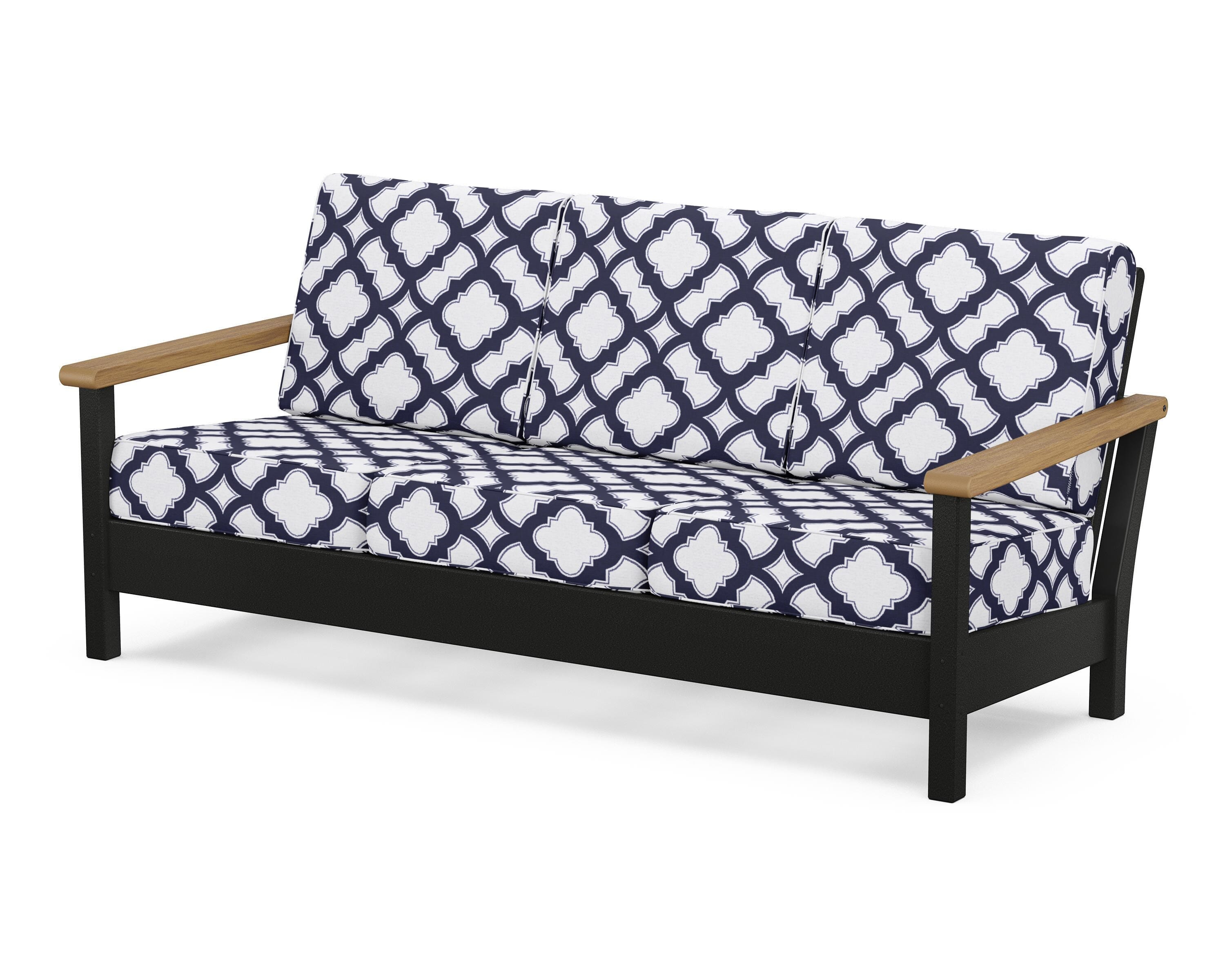 POLYWOOD® Harbour Deep Seating Sofa in Black / Natural / Trellis Navy