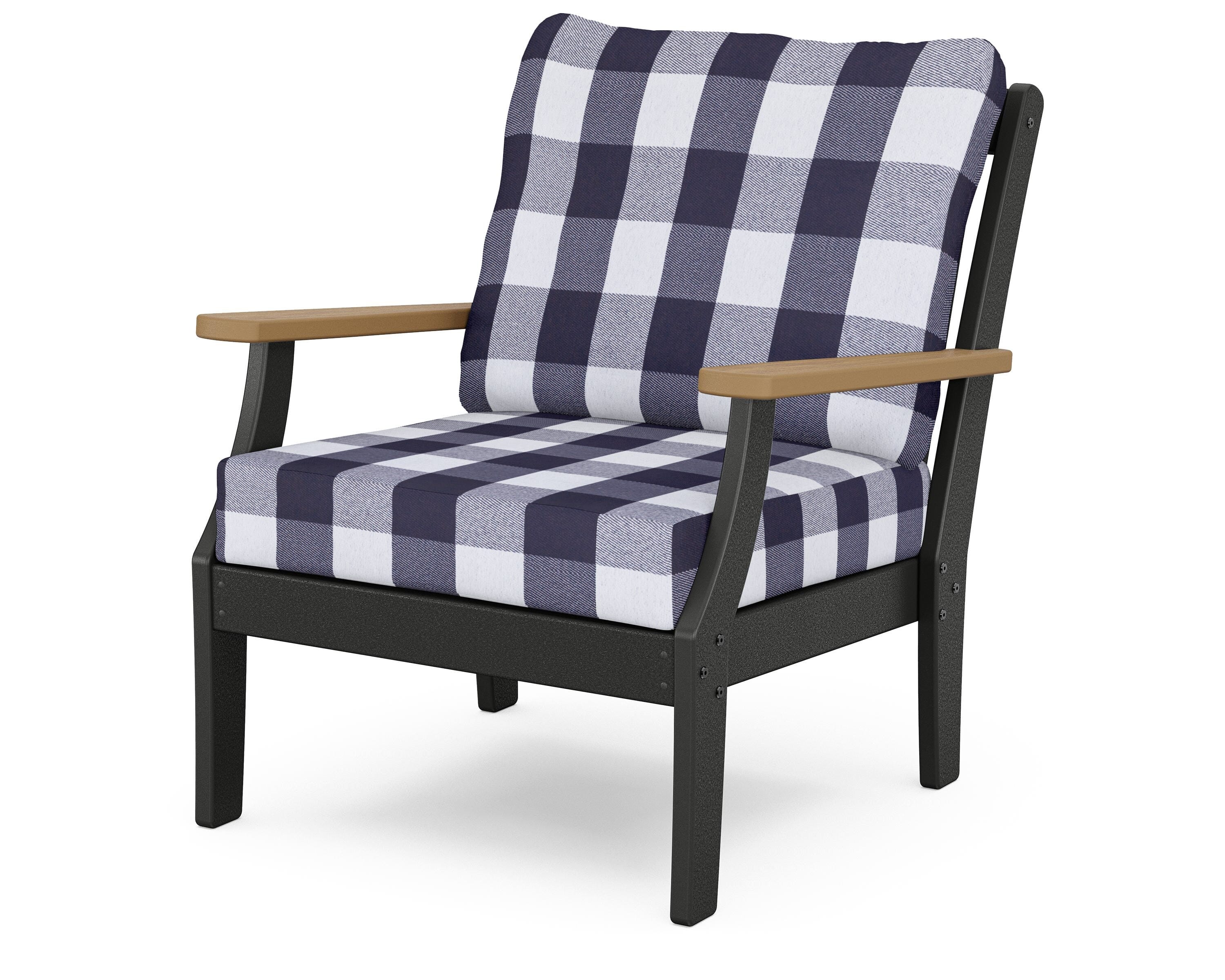 POLYWOOD® Braxton Deep Seating Chair in Black / Natural / Buffalo Plaid Navy