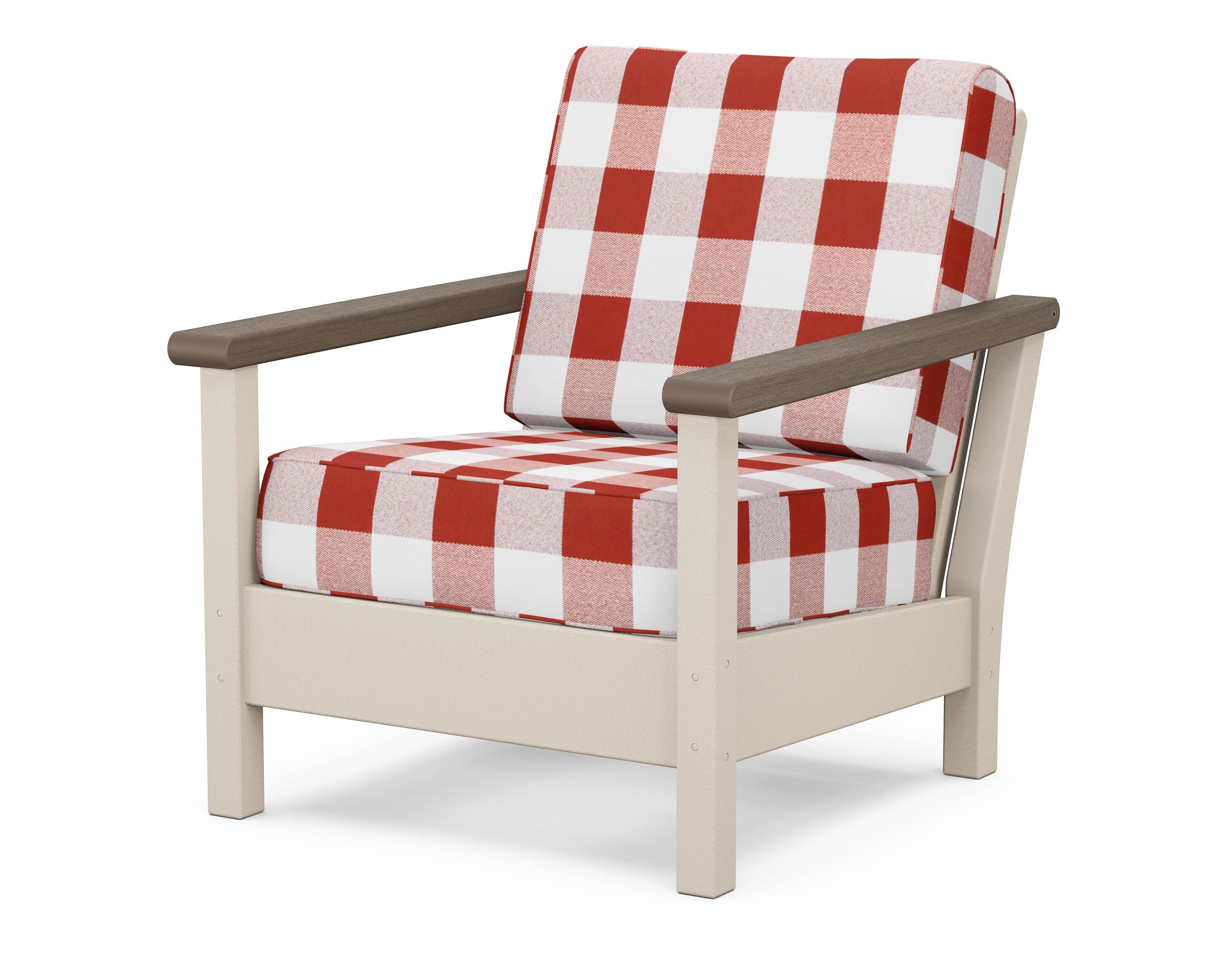 POLYWOOD® Harbour Deep Seating Chair in Sand / Kona / Buffalo Plaid Crimson