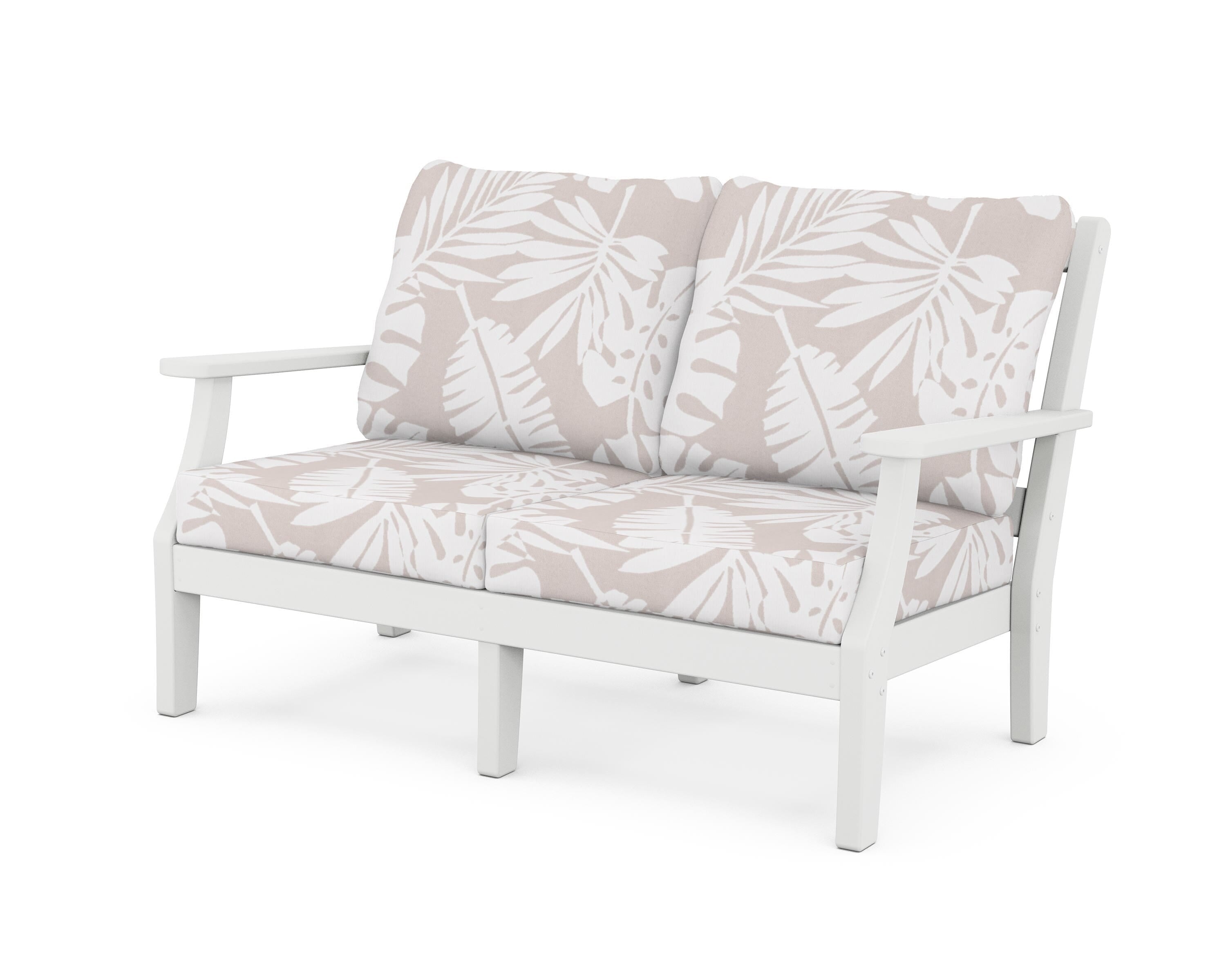 Martha Stewart by POLYWOOD® Chinoiserie Deep Seating Loveseat in White / Leaf Dune Burlap