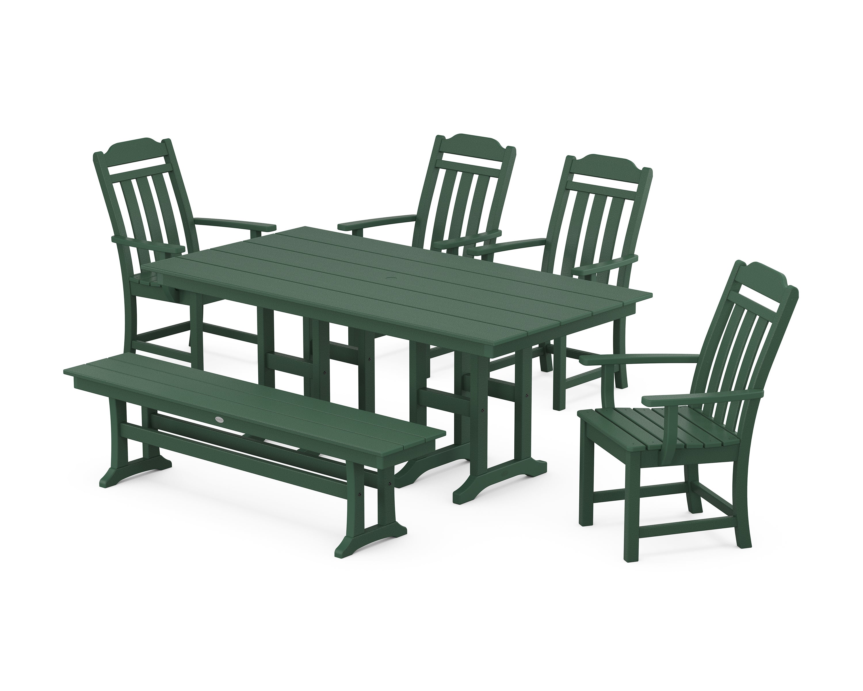 Country Living Cottage 6-Piece Farmhouse Dining Set with Bench in Green