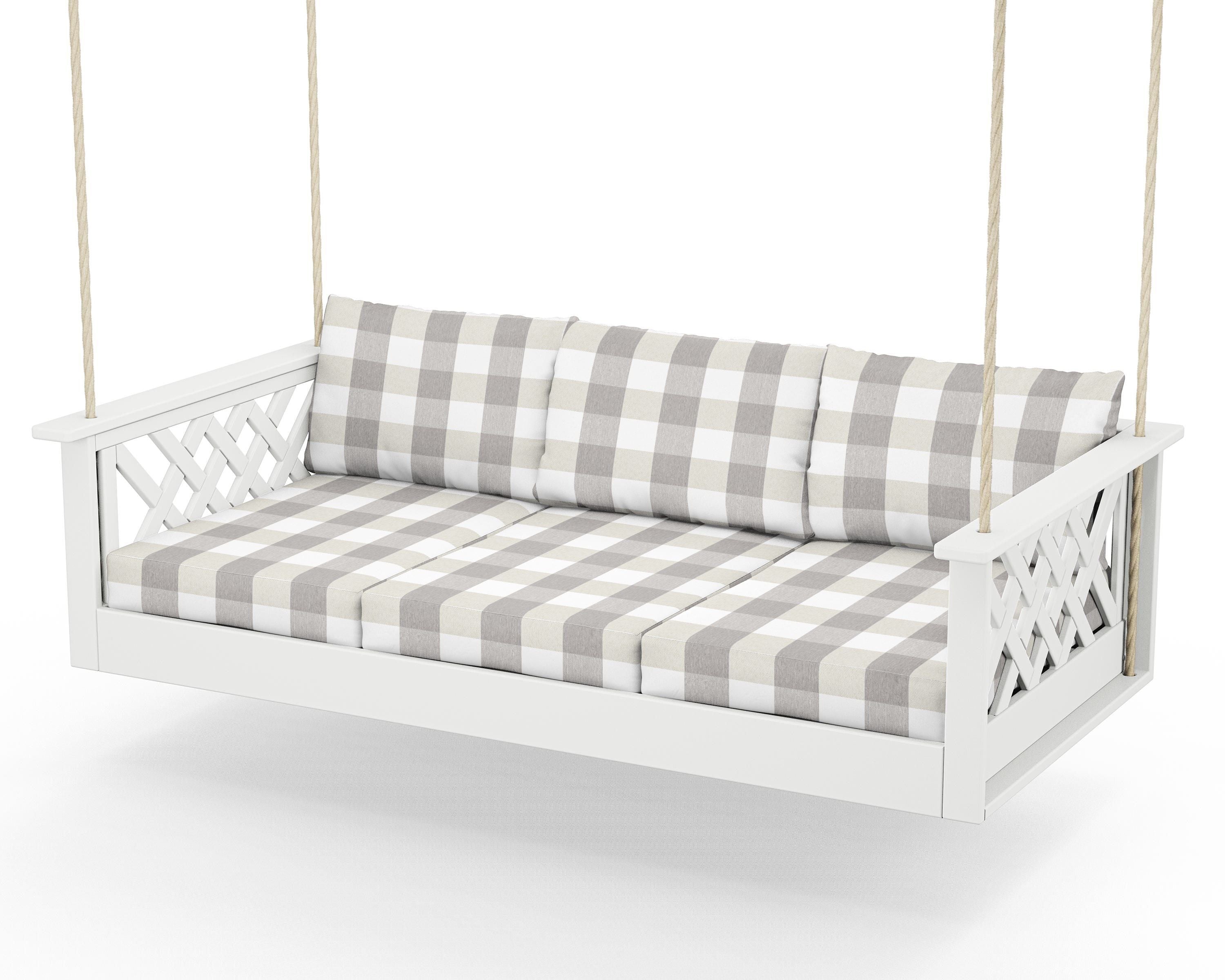 Country Living Wovendale Daybed Swing in White / Buffalo Plaid Grey Mist
