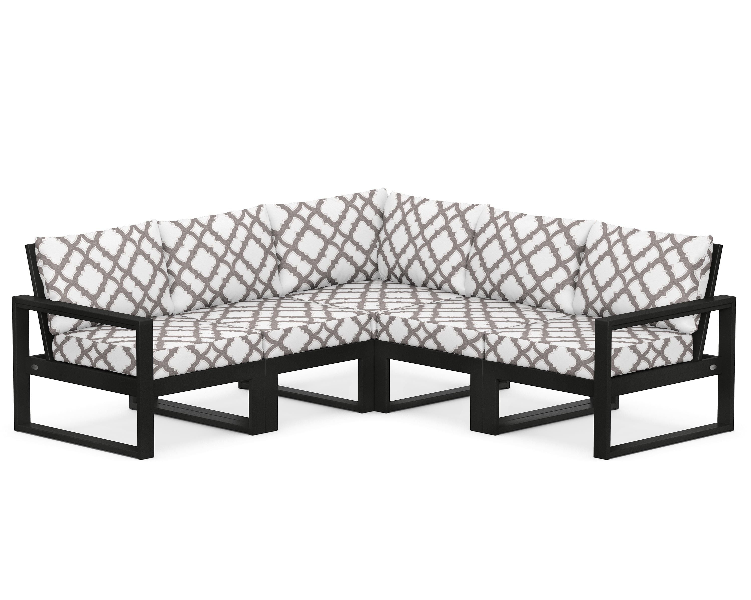 POLYWOOD® EDGE 5-Piece Modular Deep Seating Set in Black / Trellis Grey Mist
