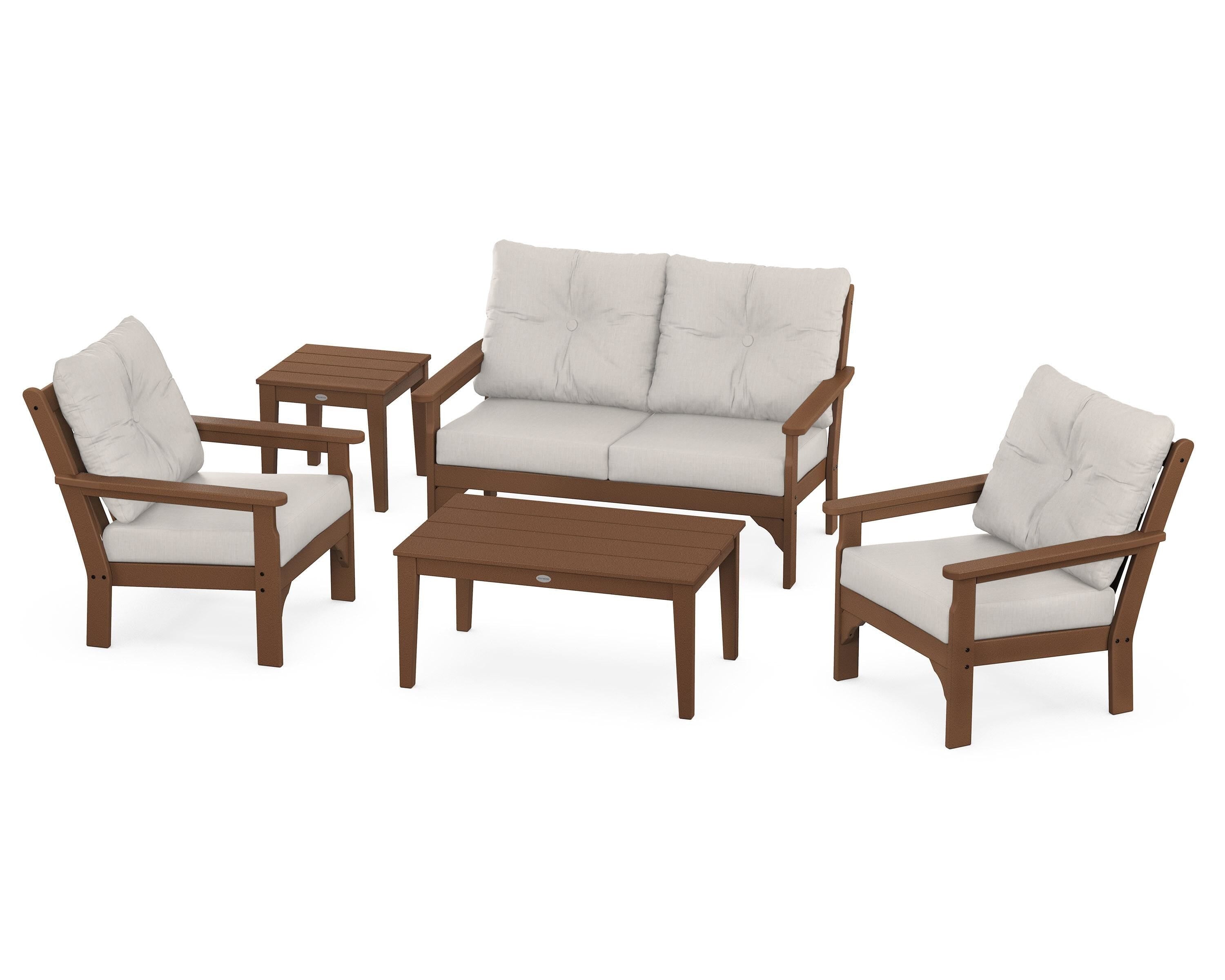 POLYWOOD® Vineyard 5-Piece Deep Seating Set in Teak / Cast Ash