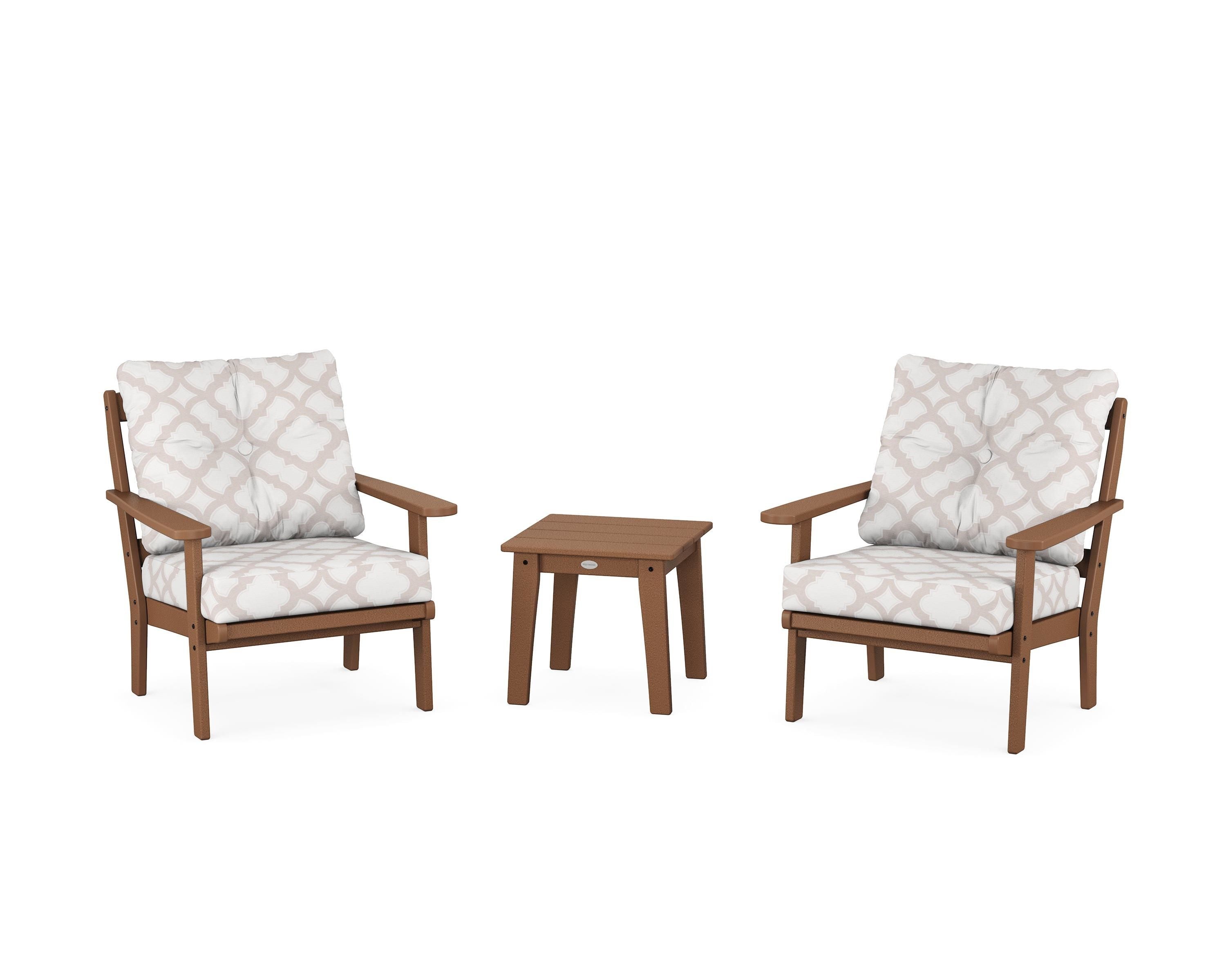 POLYWOOD® Mission 3-Piece Deep Seating Set in Teak / Trellis Dune Burlap