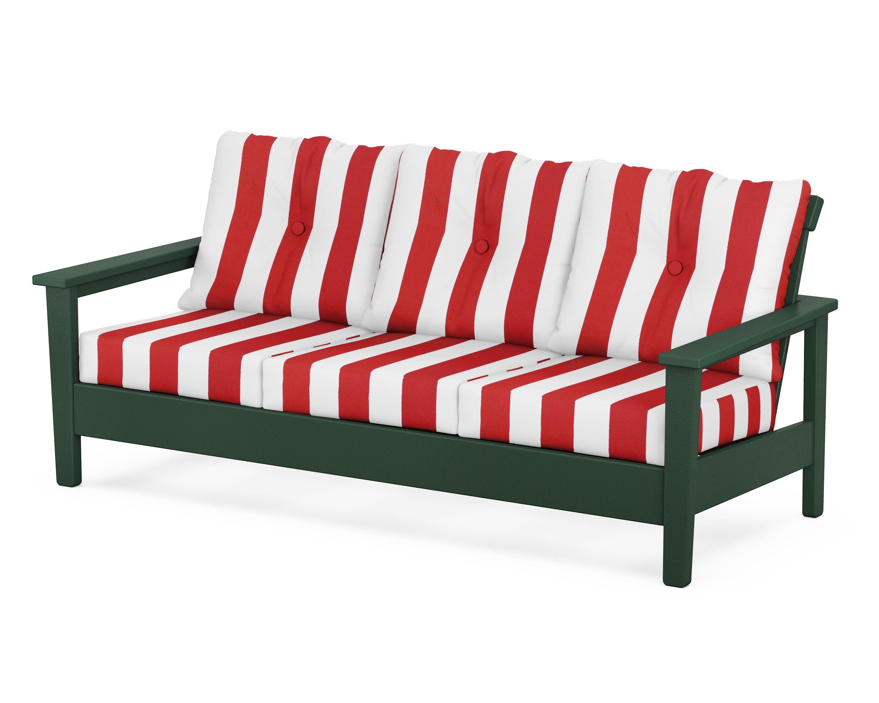 POLYWOOD® Prescott Deep Seating Sofa in Green / Cabana Stripe Crimson