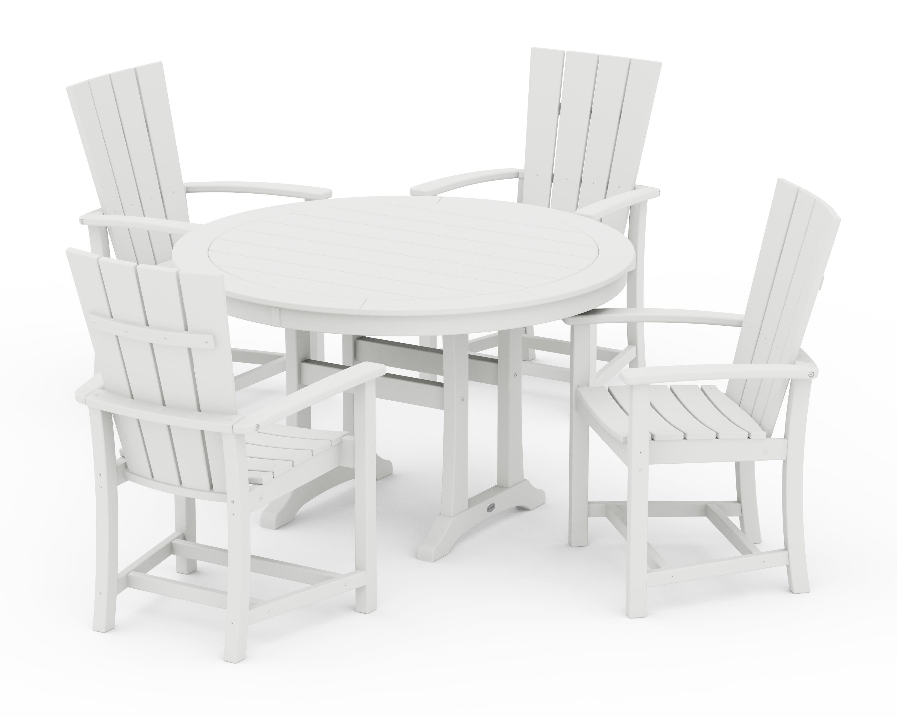 POLYWOOD® Quattro 5-Piece Round Dining Set with Trestle Legs in White