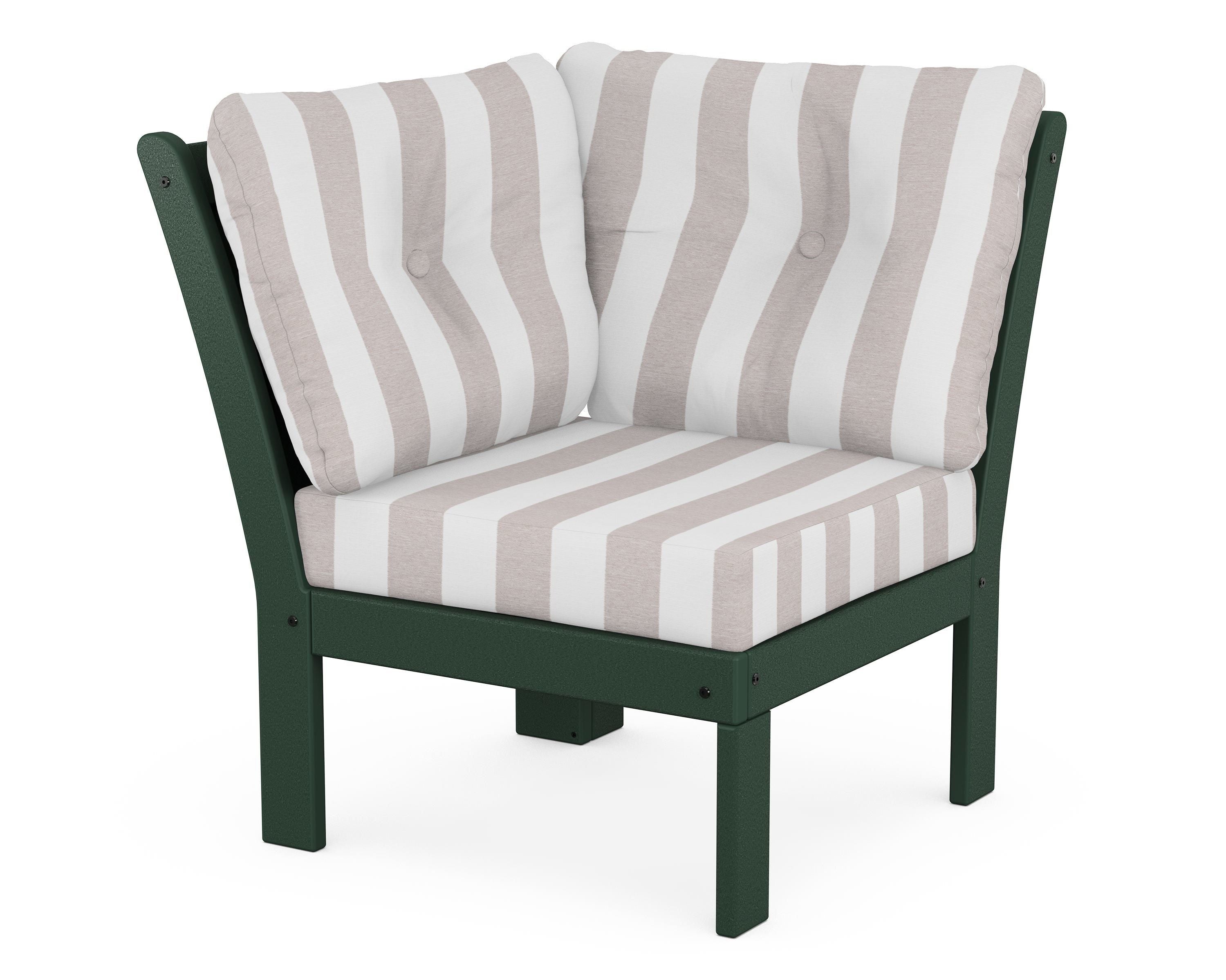 POLYWOOD® Vineyard Modular Corner Chair in Green / Cabana Stripe Dune Burlap