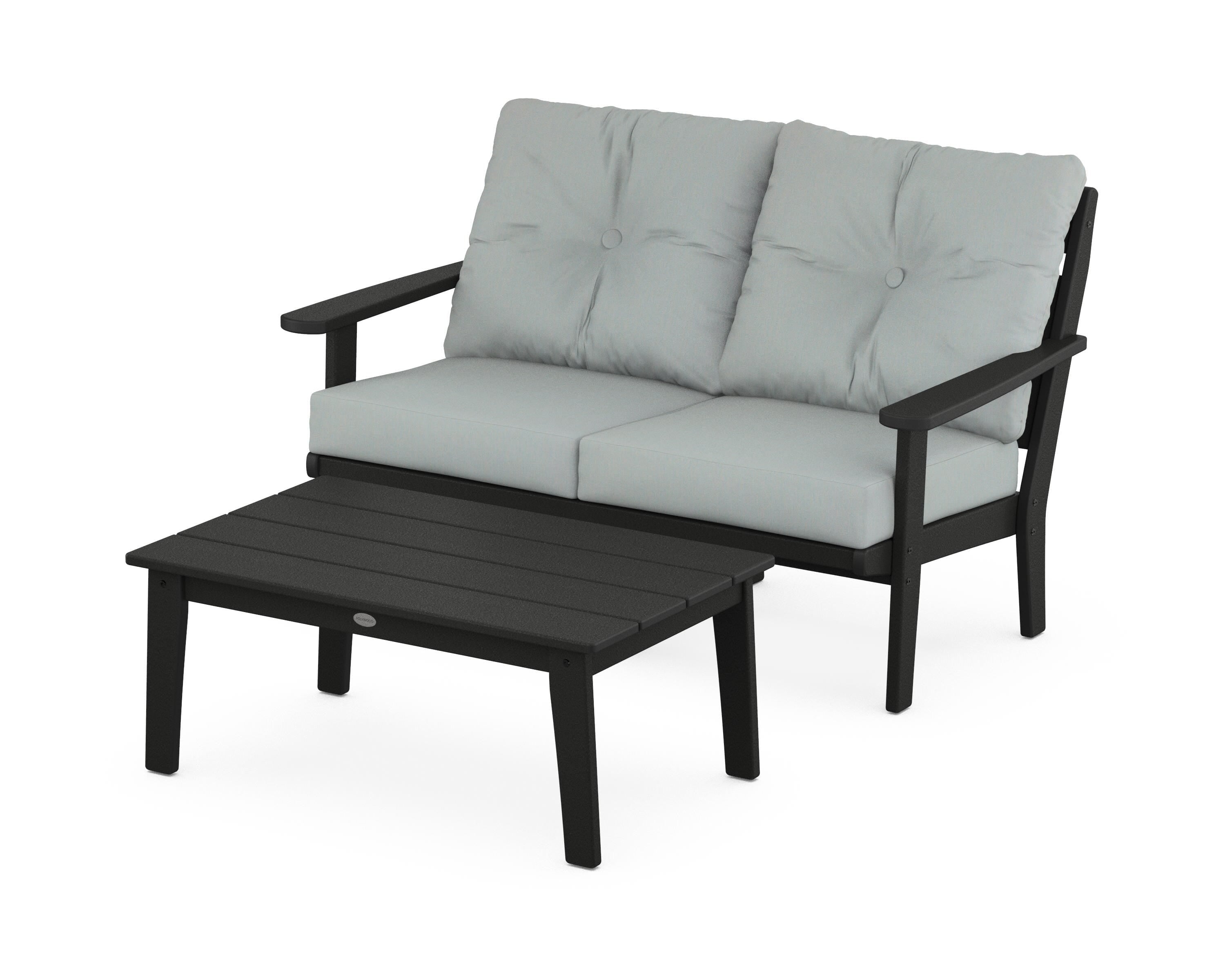 POLYWOOD® Lakeside 2-Piece Lounge Loveseat Set in Black / Spa