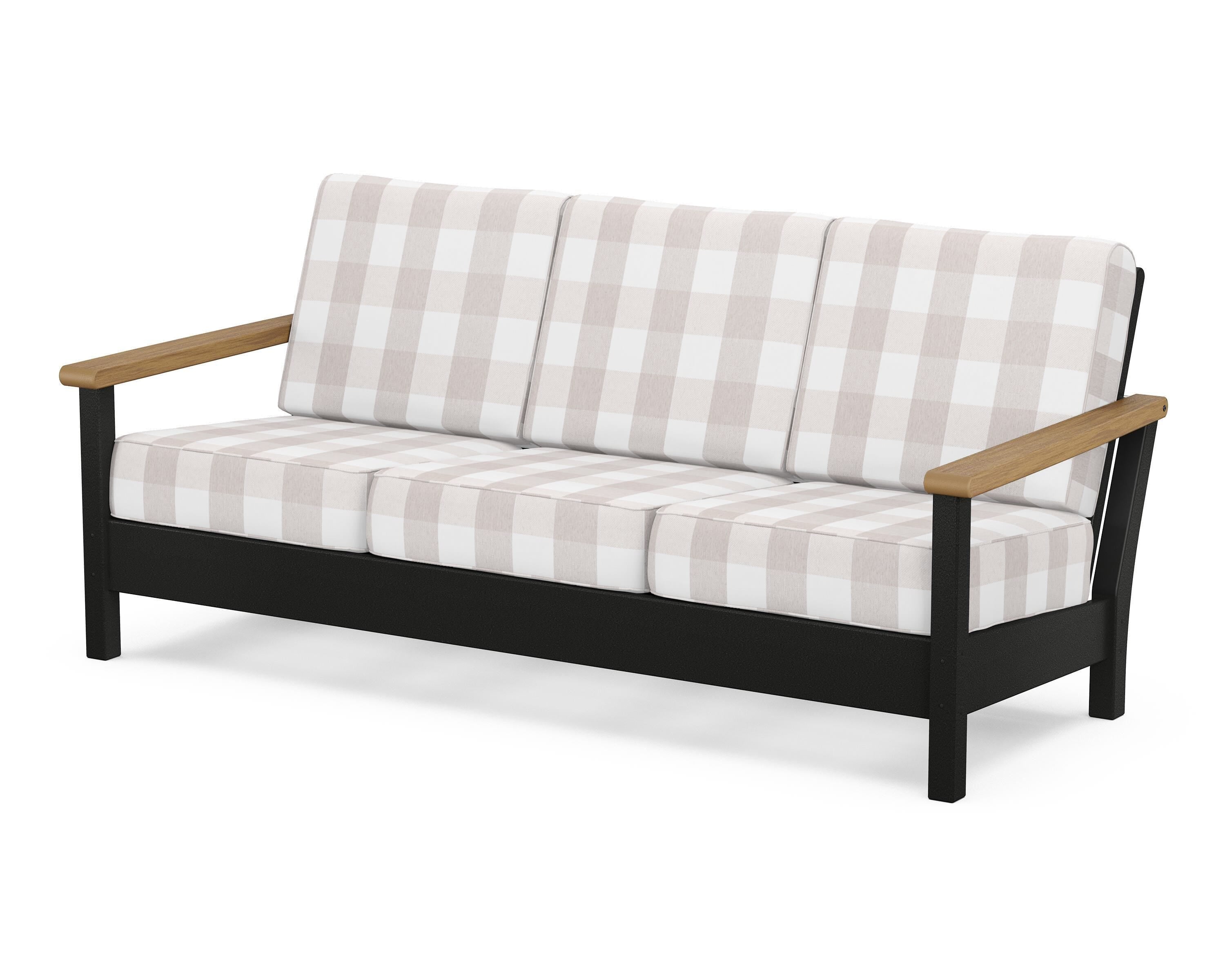 POLYWOOD® Harbour Deep Seating Sofa in Black / Natural / Buffalo Plaid Dune Burlap