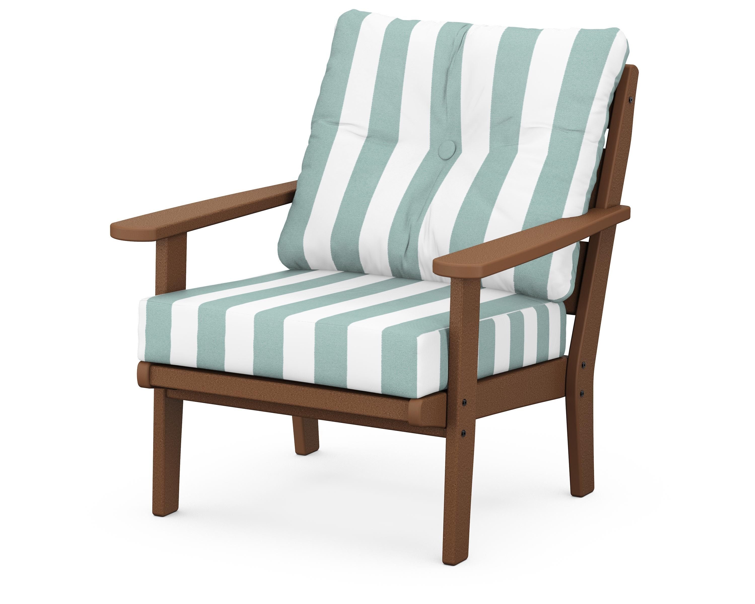 POLYWOOD® Lakeside Deep Seating Chair in Teak / Cabana Stripe Glacier Spa