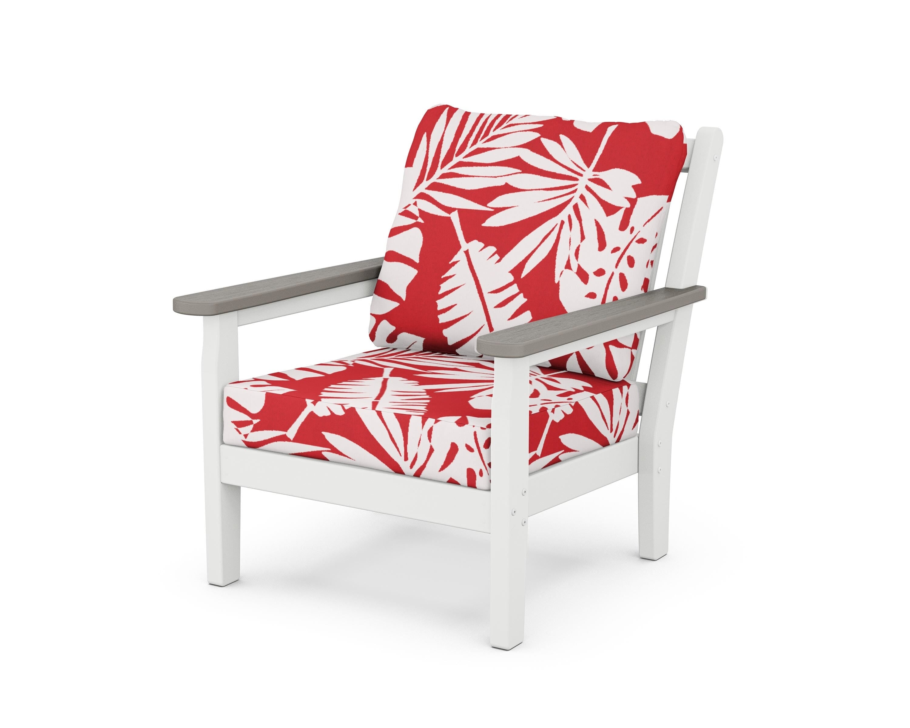 POLYWOOD® Chippendale Deep Seating Chair in White / Driftwood / Leaf Crimson
