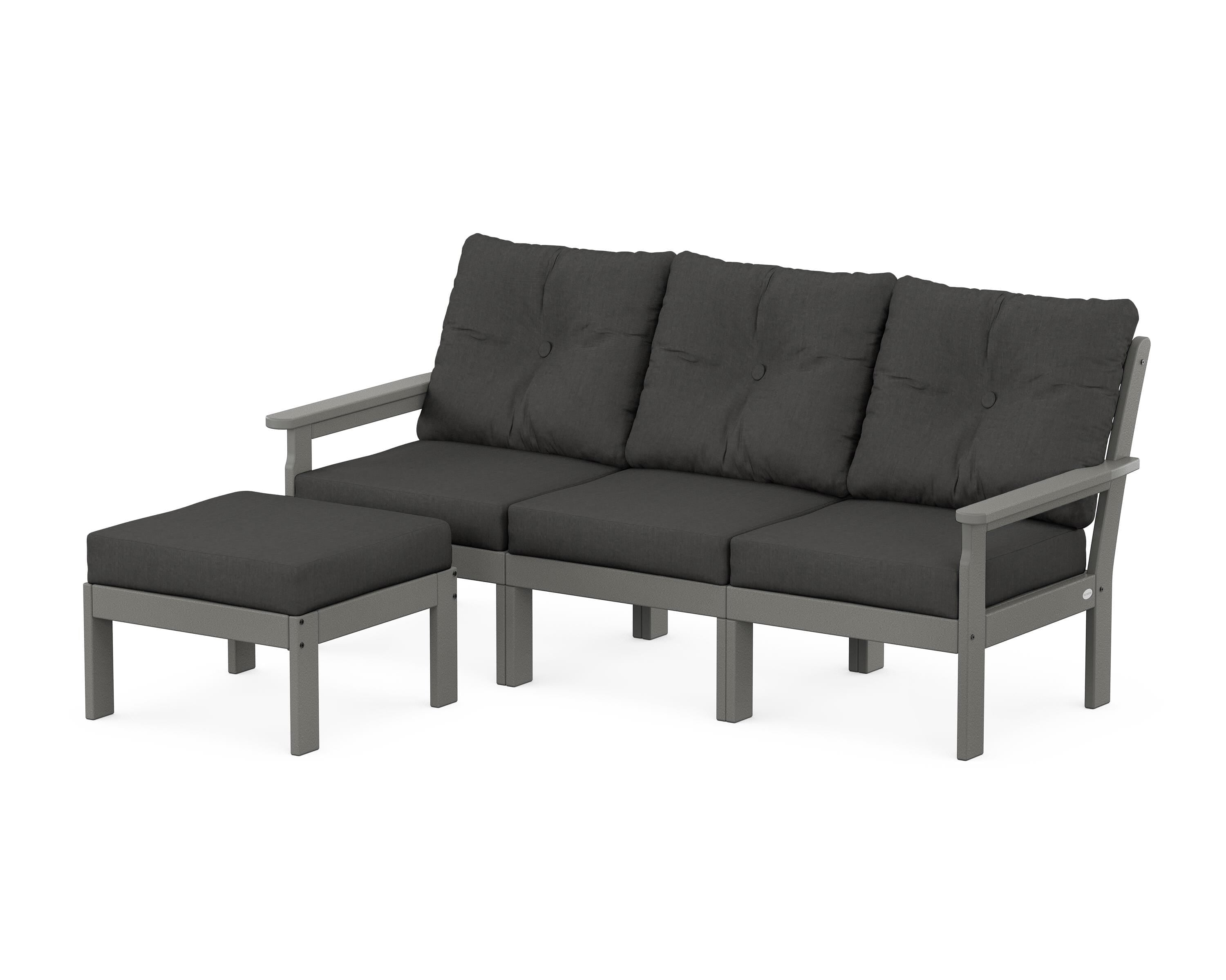 POLYWOOD® Vineyard 4-Piece Sectional with Ottoman in Slate Grey / Spectrum Carbon