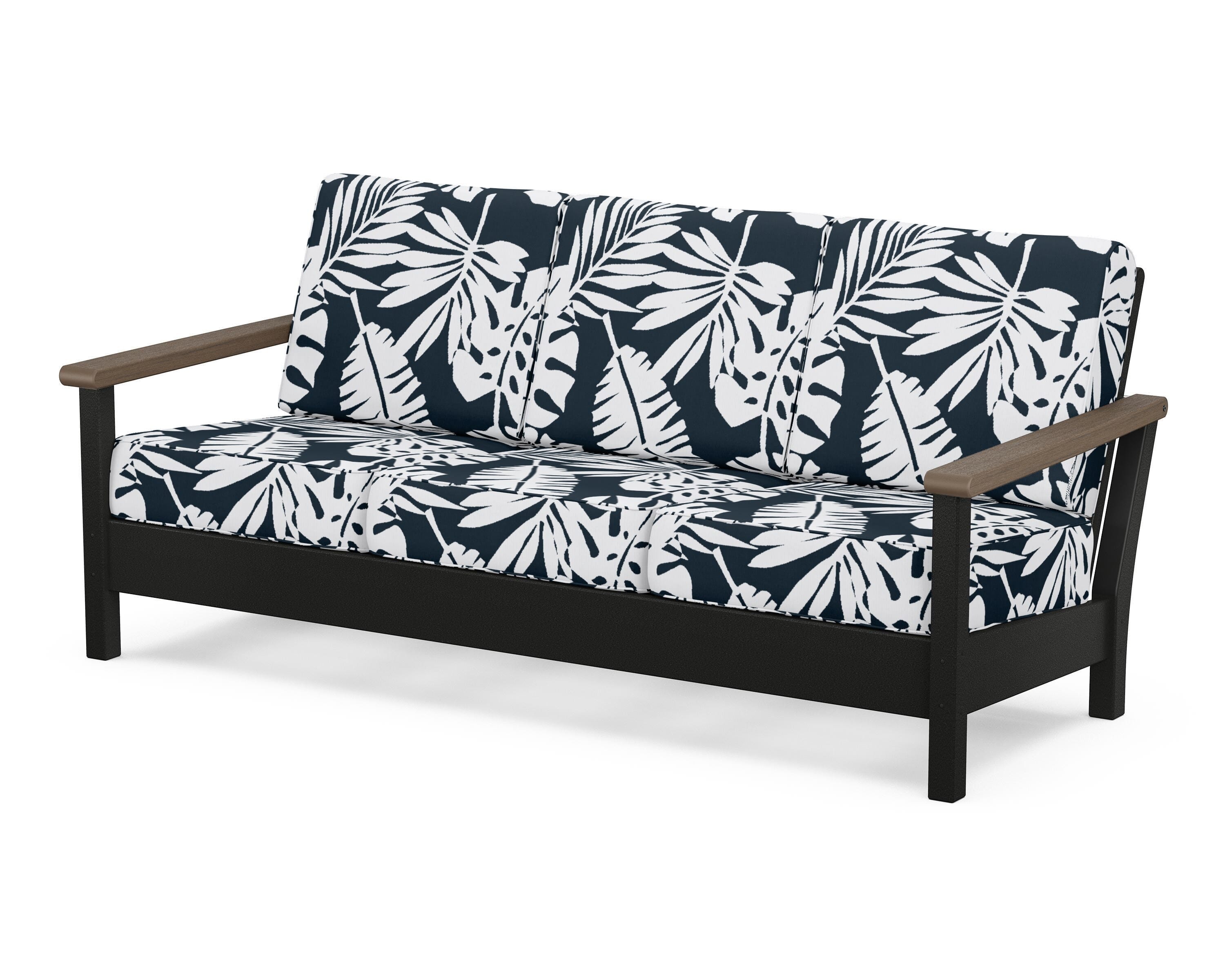 POLYWOOD® Harbour Deep Seating Sofa in Black / Kona / Leaf Marine Indigo
