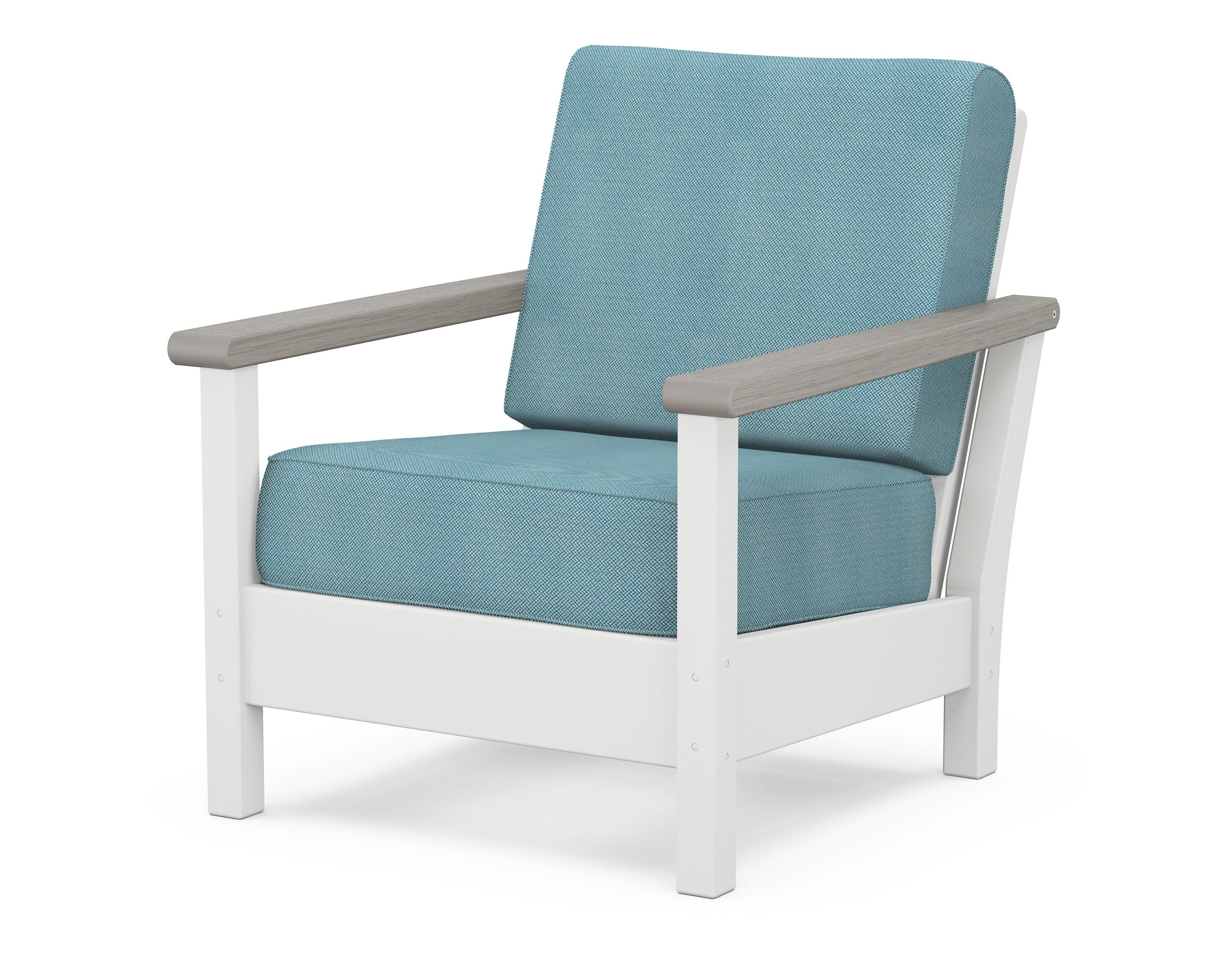 POLYWOOD® Harbour Deep Seating Chair in White / Driftwood / Lattice Sky Blue