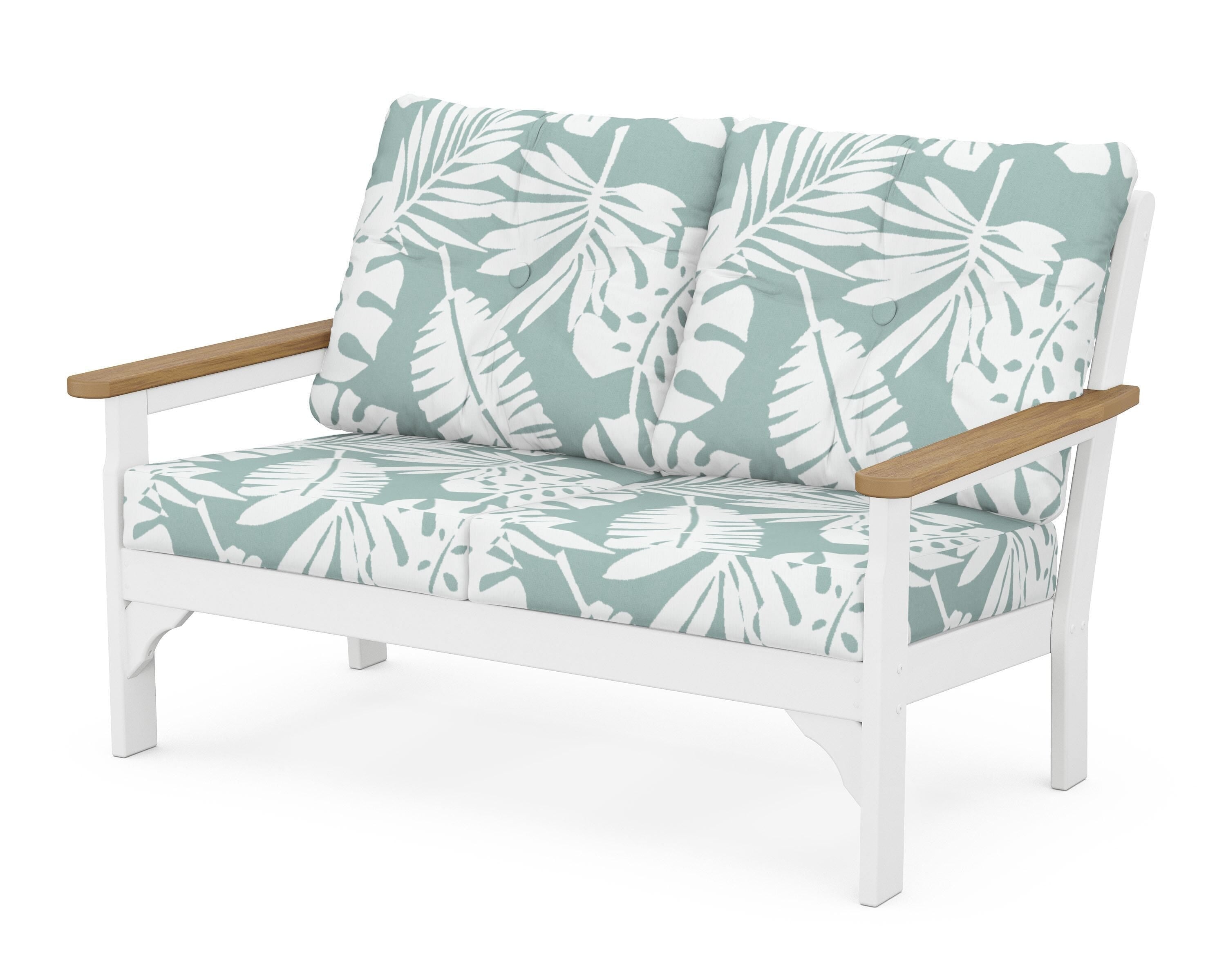 POLYWOOD® Vineyard Deep Seating Loveseat in White / Natural / Leaf Glacier Spa