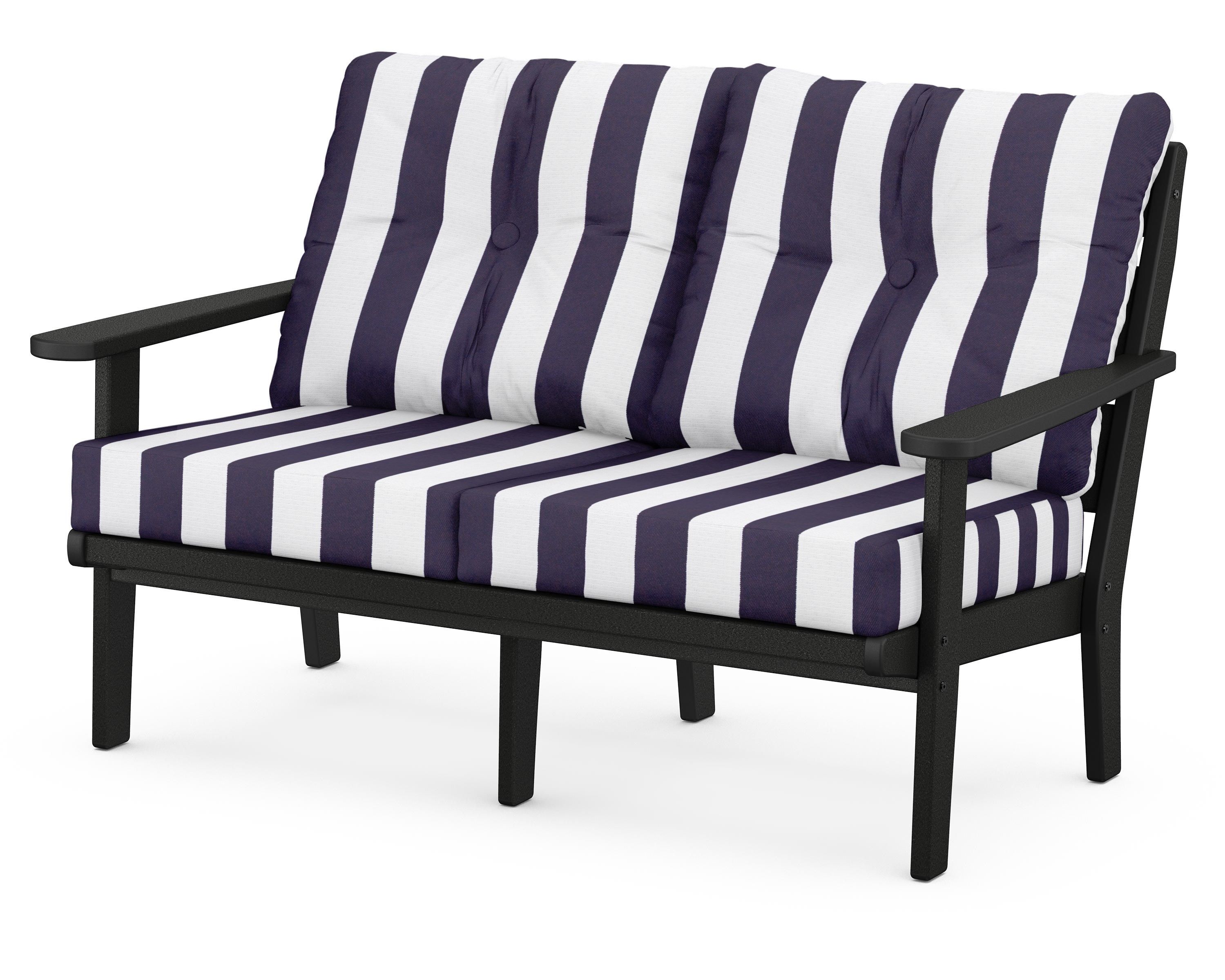 POLYWOOD® Lakeside Deep Seating Loveseat in Black / Cabana Stripe Navy