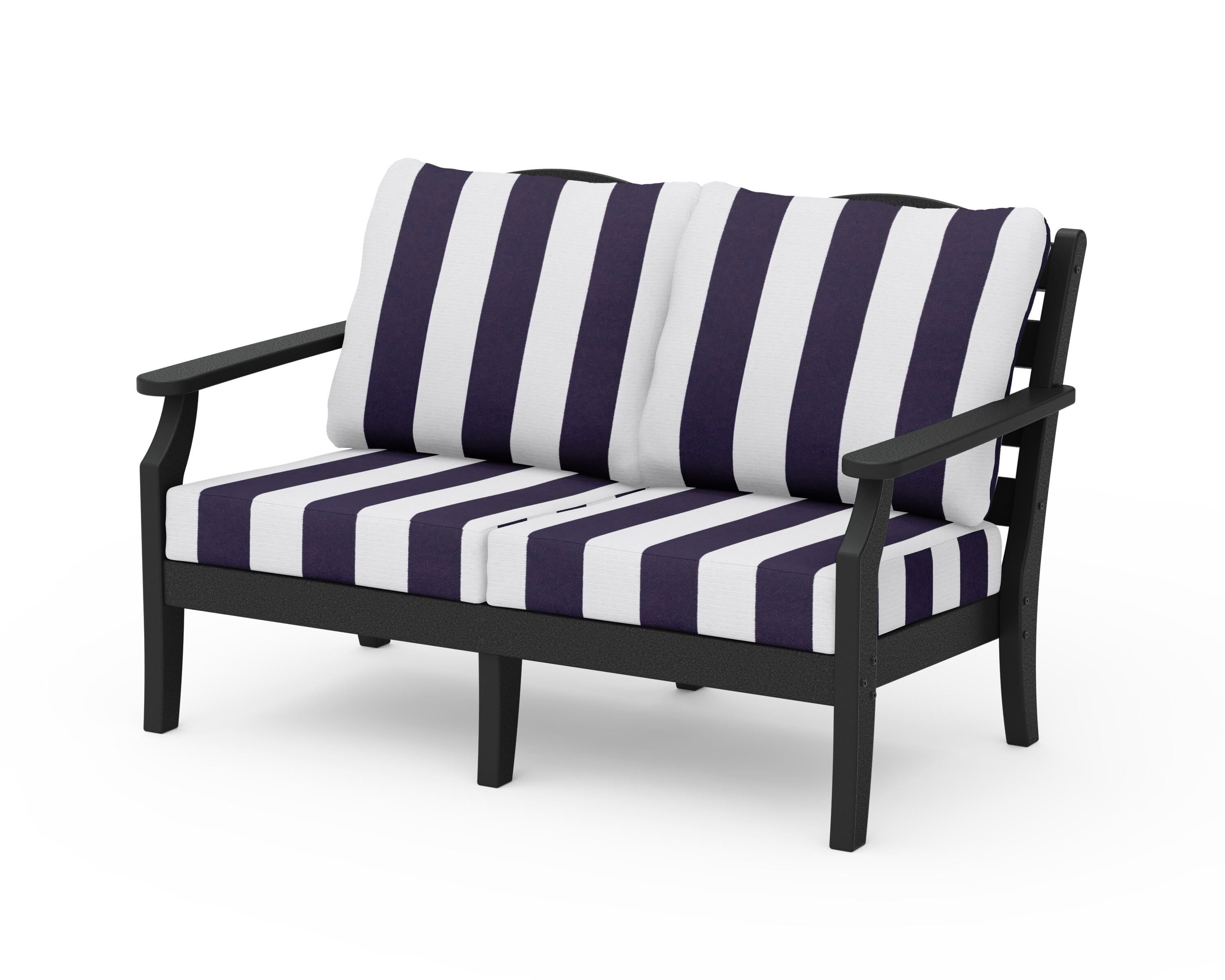 Draper James™ by POLYWOOD® Savannah Deep Seating Loveseat in Black / Cabana Stripe Navy
